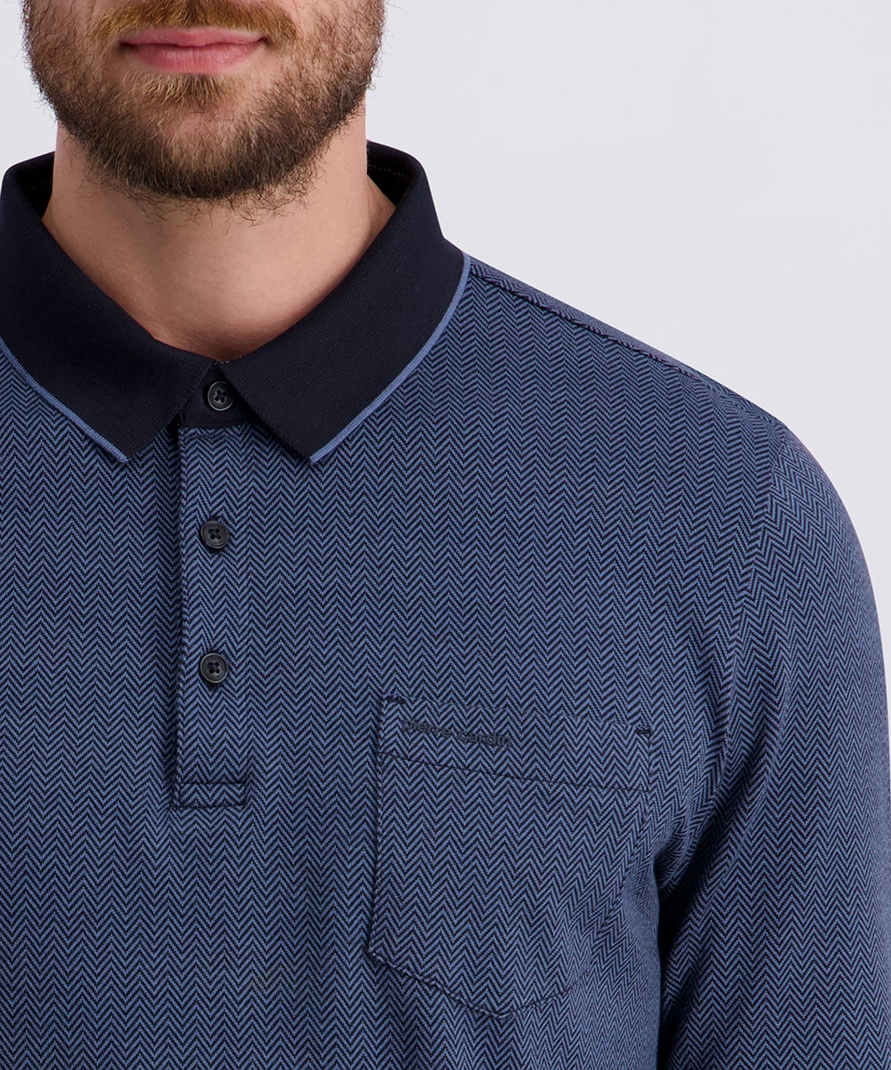 Image of Pierre Cardin Langarm-Poloshirt mit Fischgratmuster