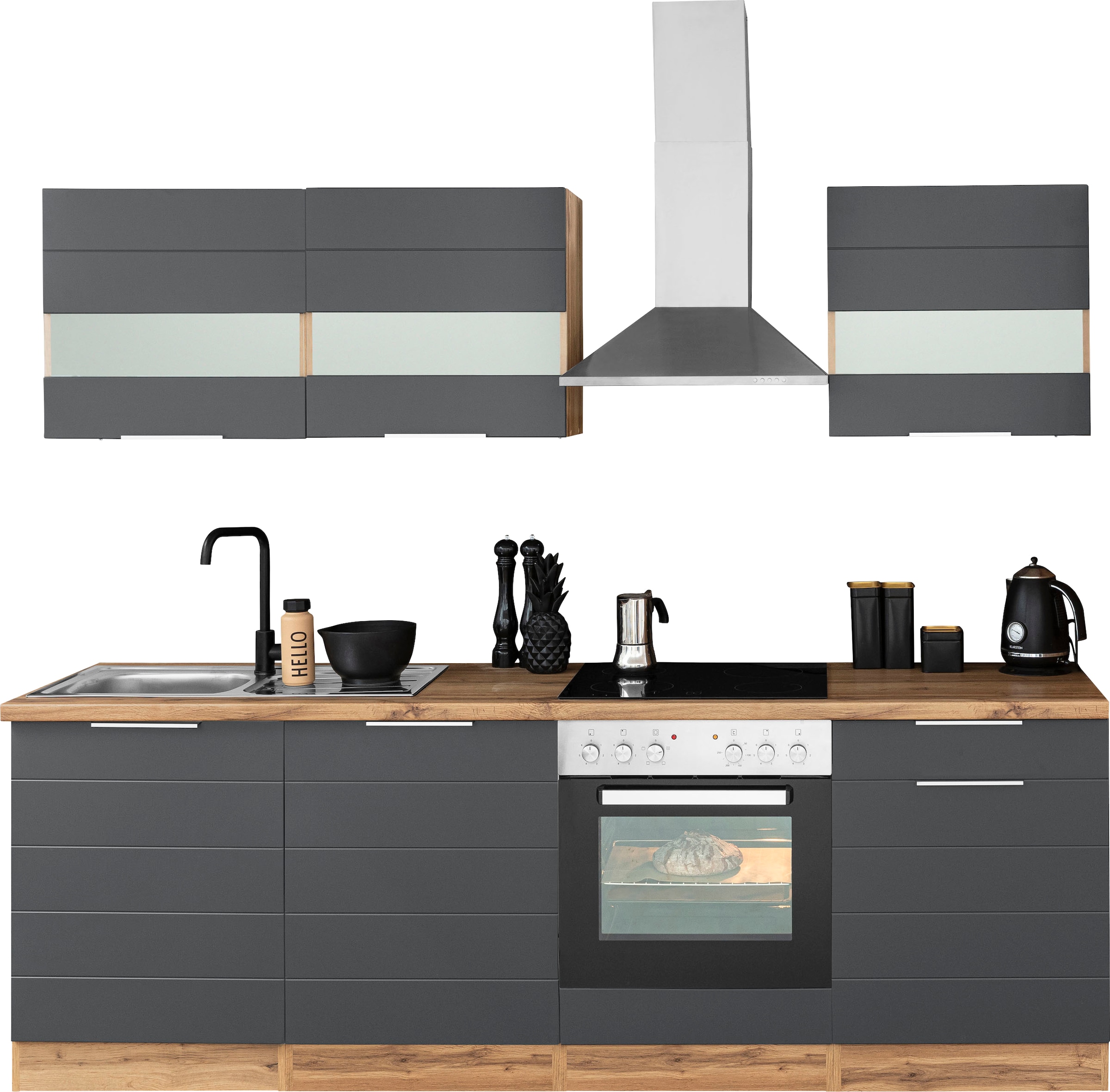 KOCHSTATION Kitchenette »KS-Luhe« 240 cm de large, au choix avec ou sans appareils électroniques, façades MDF fraisées