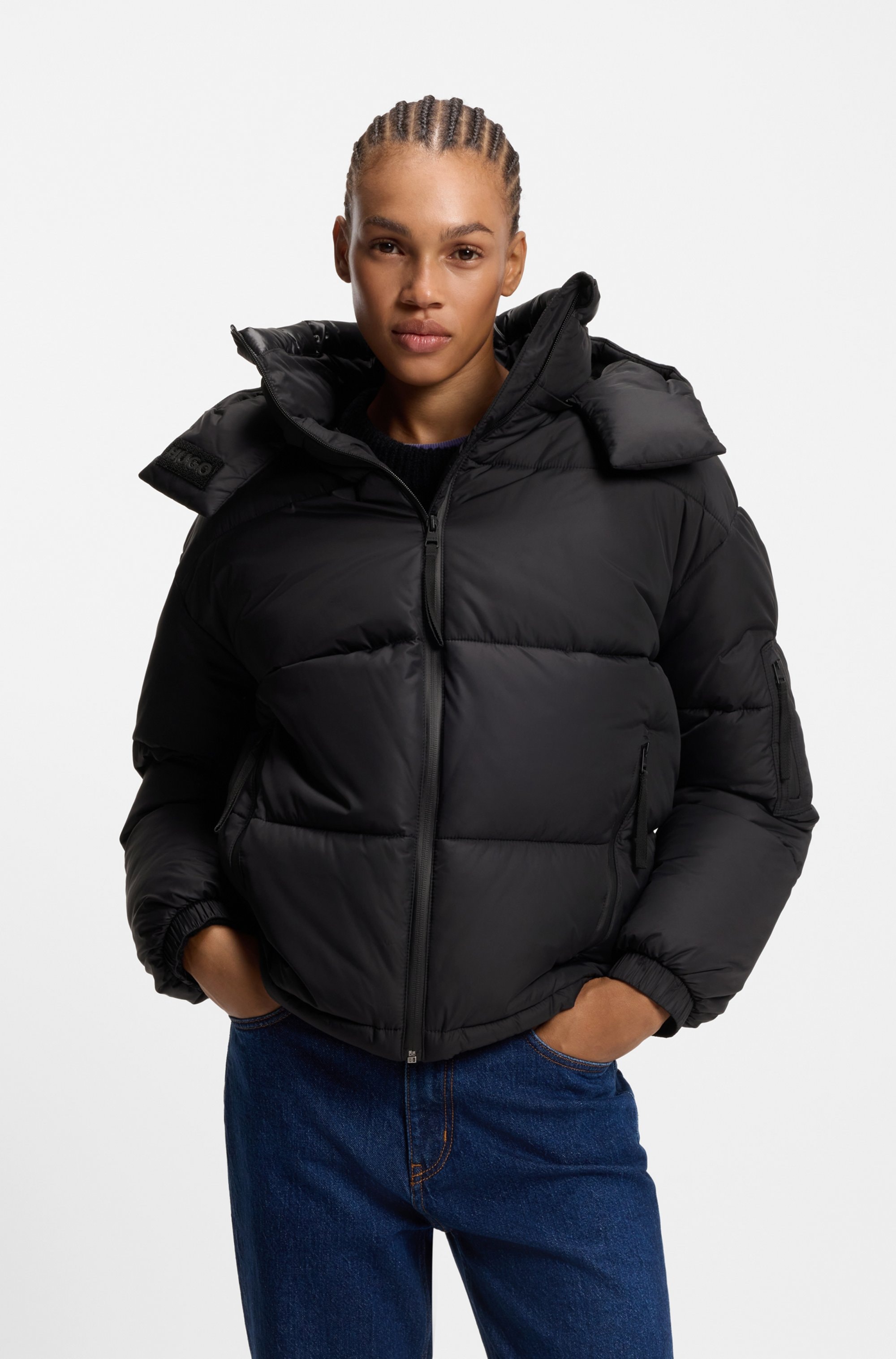 Image of HUGO Steppjacke "Farida" mit Kapuze im Relaxed Fit mit verkürzter Länge