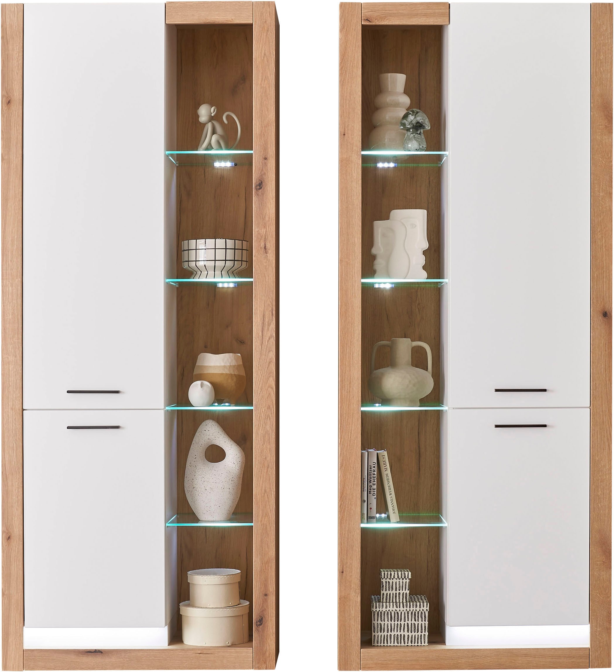 INOSIGN Wohnwand »Brixen, moderne Anbauwand, Wohnzimmer-Set, Eiche Evoke Dekor mit Weiss«, (Set, 2 St.), enthält Stauraumelemente