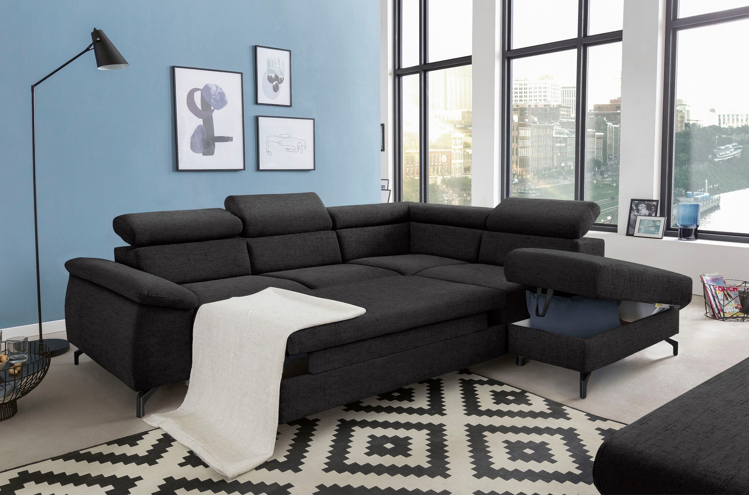 COTTA Polstergarnitur »Komaris L-Form«, (Set), Set bestehend aus: Ecksofa mit Kopfteilverstellung & Hocker