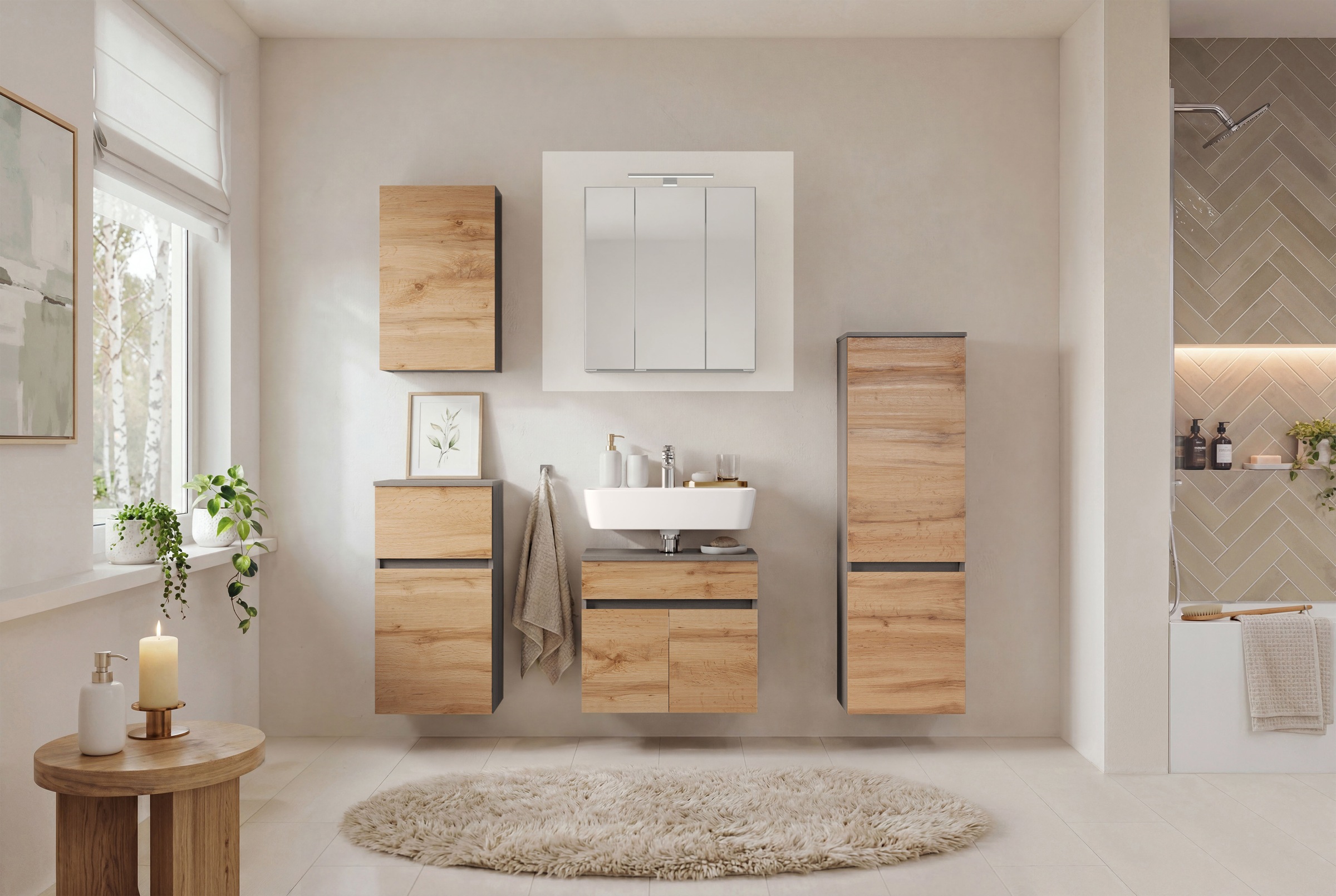 GOODproduct Badmöbel-Set »BOZEN, 4-tlg. Unterbecken-Set - Midischrank«