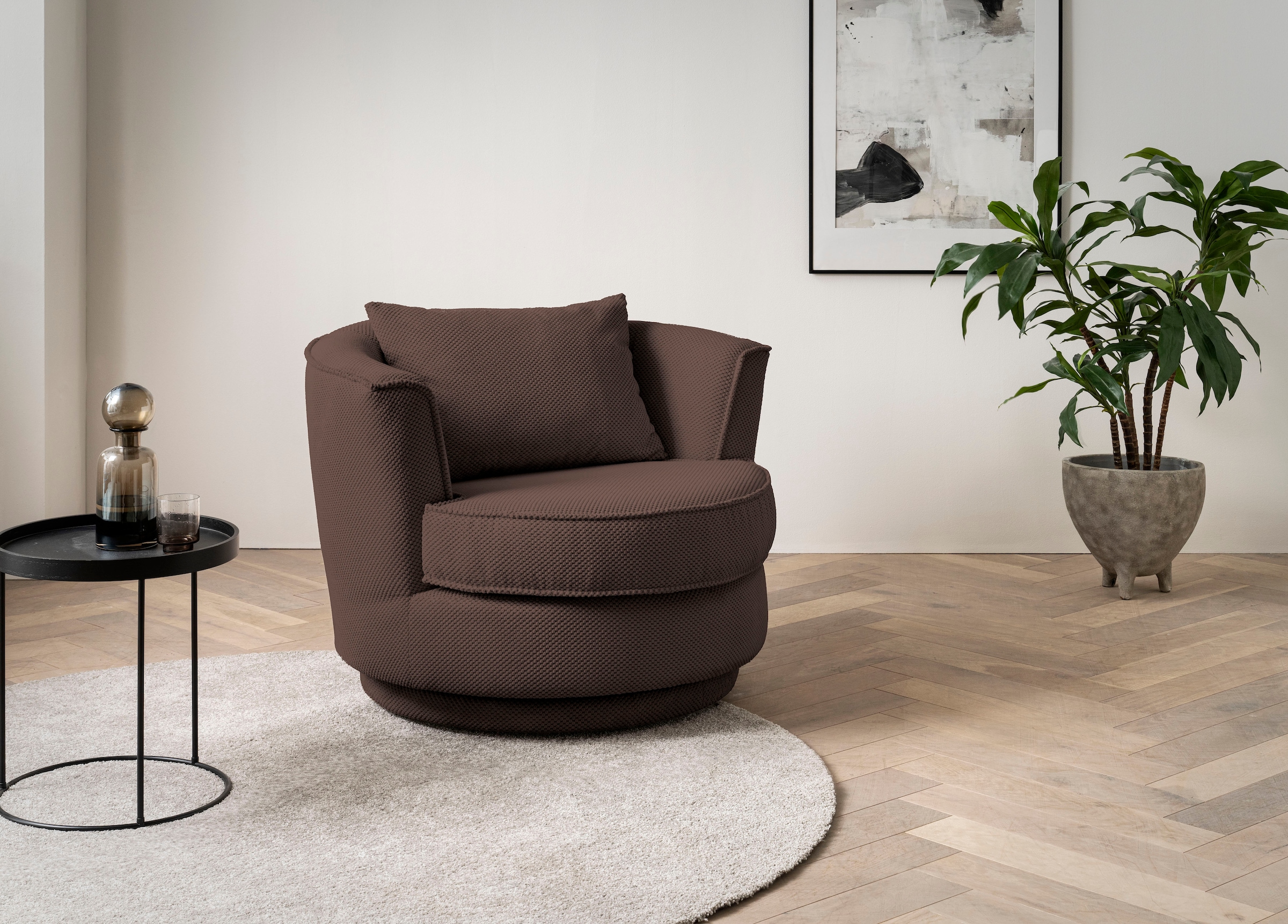 Leonique Drehsessel »MAISIE, Lese-Sessel, Love Seat,«, trendige Stoffe MEGA CORD und Web-Velours, 360 Grad drehbar