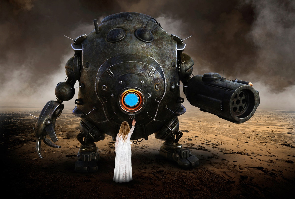 Image of Papermoon Fototapete "Mädchen grüsst Roboterdroide"