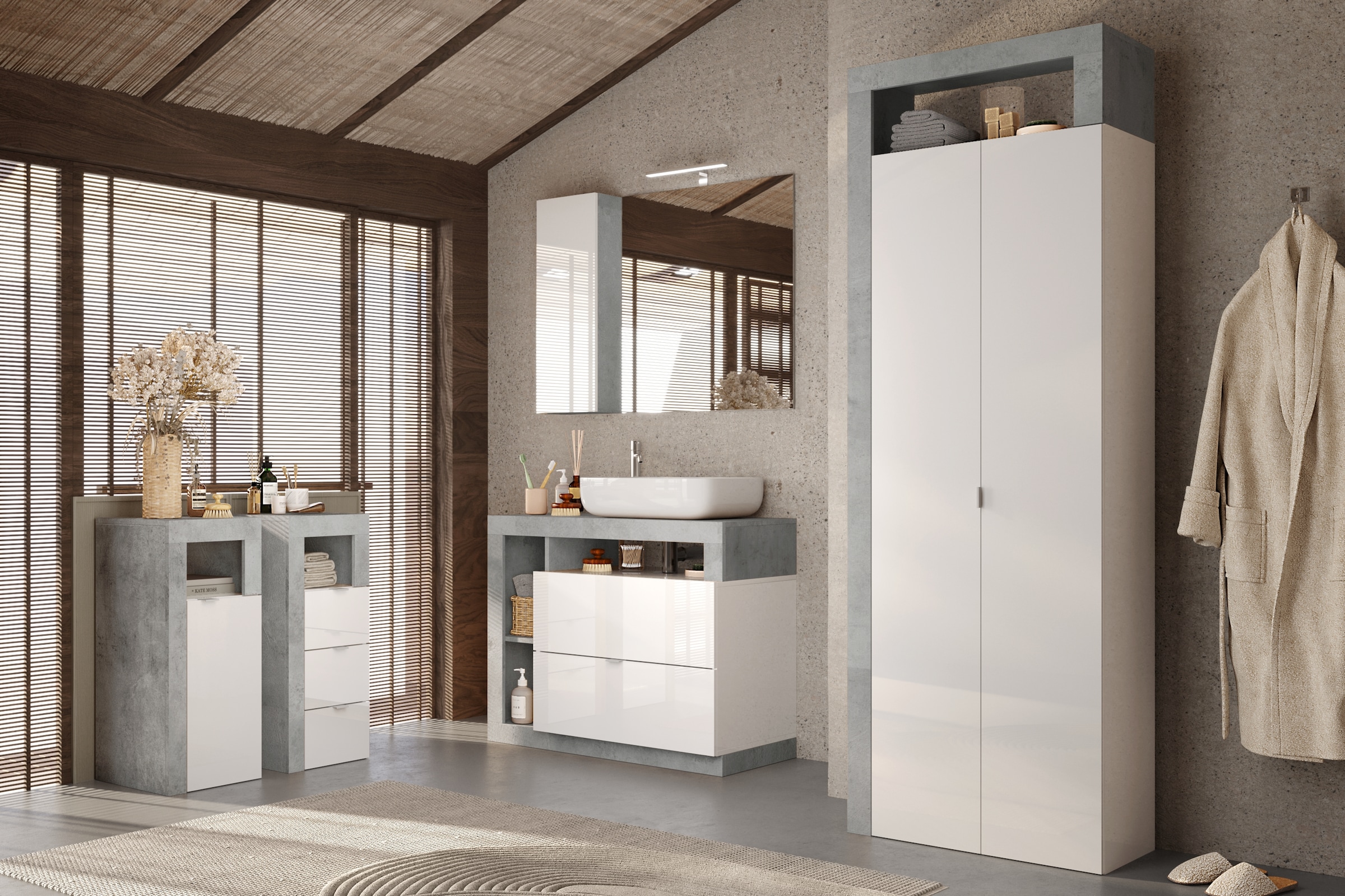 welltime Unterschrank »Hamburg Höhe 78 cm, Breite 35 cm, Badkommode mit 1 Tür,«, Badezimmerschrank, dekorativer Rahmen, offenes Fach, Metallgriff