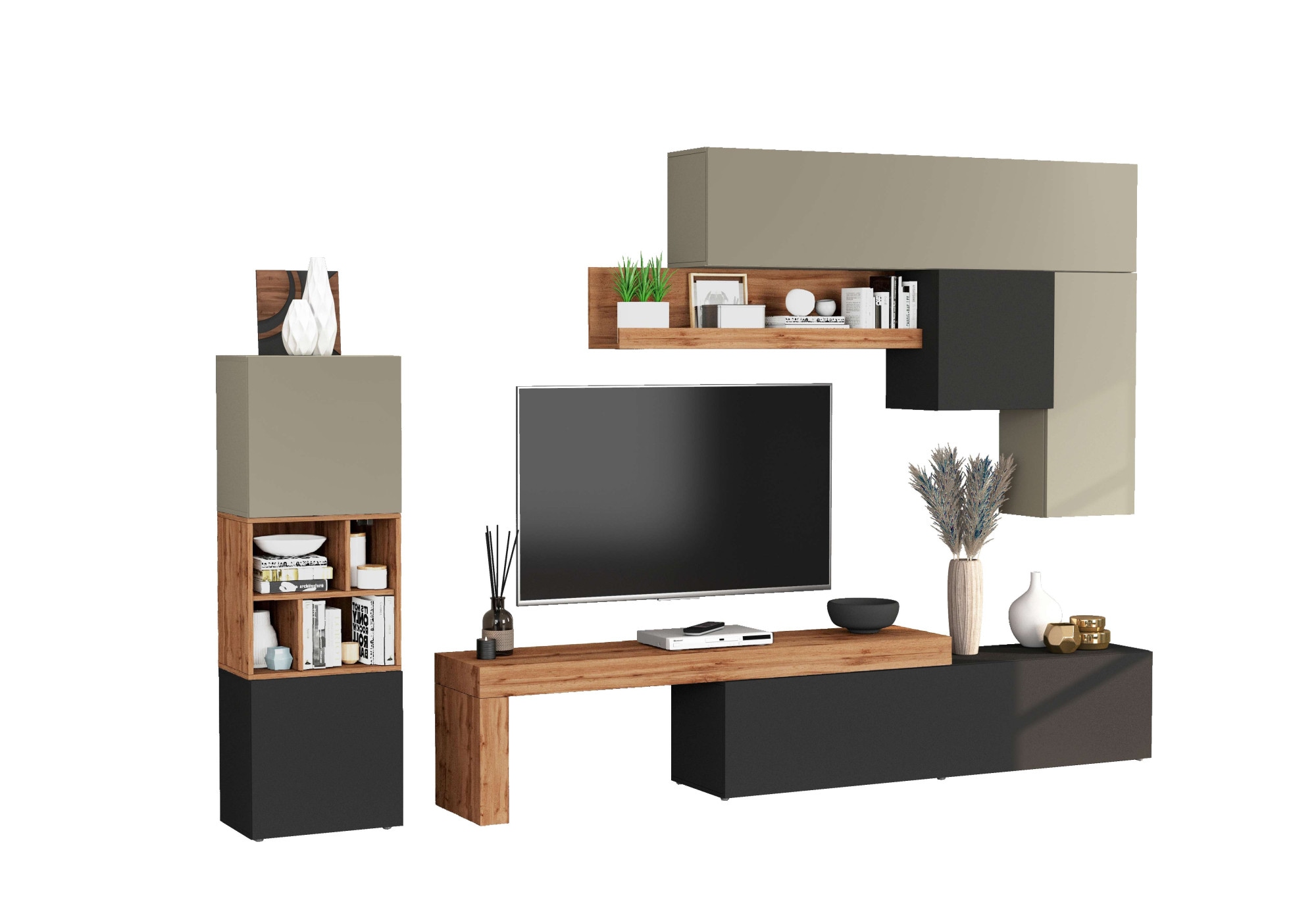 INOSIGN Wohnwand »Chronos Wohnwand, Medienwand, 8-er set«, (Set, 8 St.), ca. 320 cm mit Hängeschränke, Würfel, Regal, Lowboard, Made in Italy