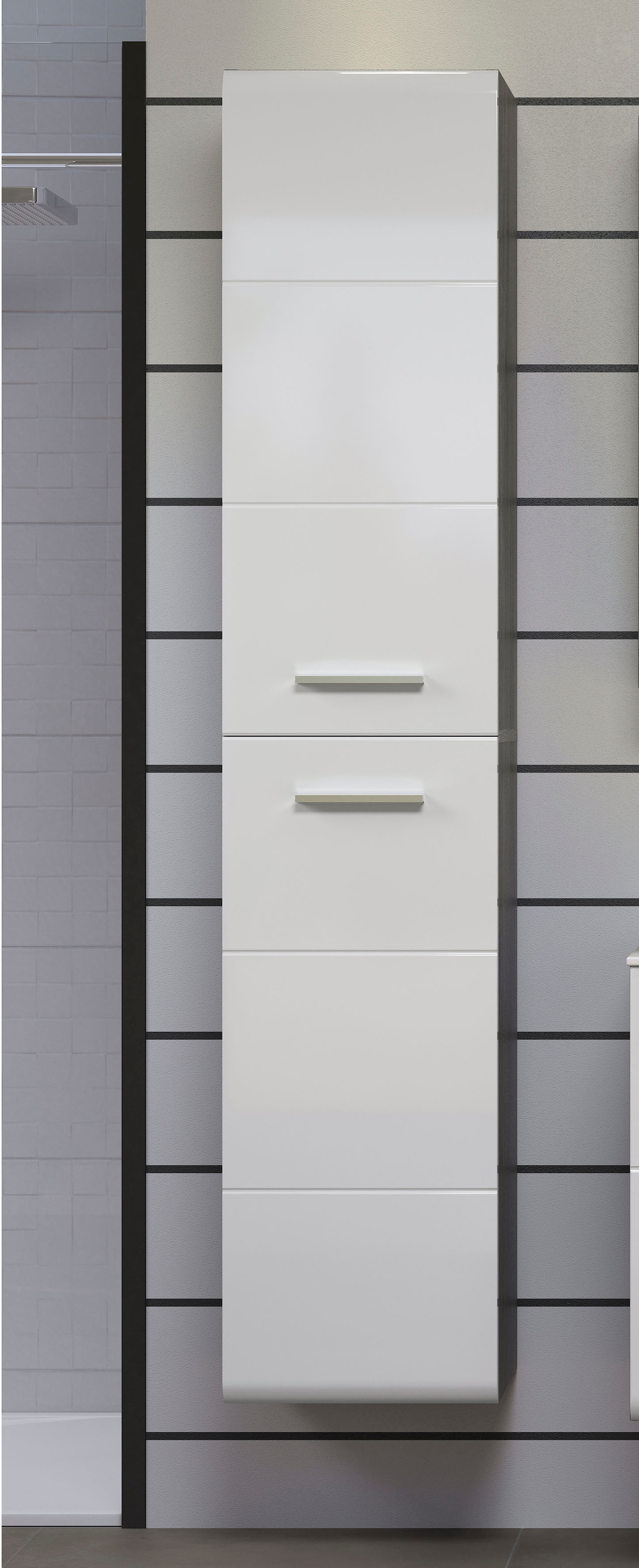 welltime Badmöbel-Set »Ravenna«, (3 St.), Hochschrank, Waschtisch, Spiegelschrank mit Wäschekorb und Waschbecken