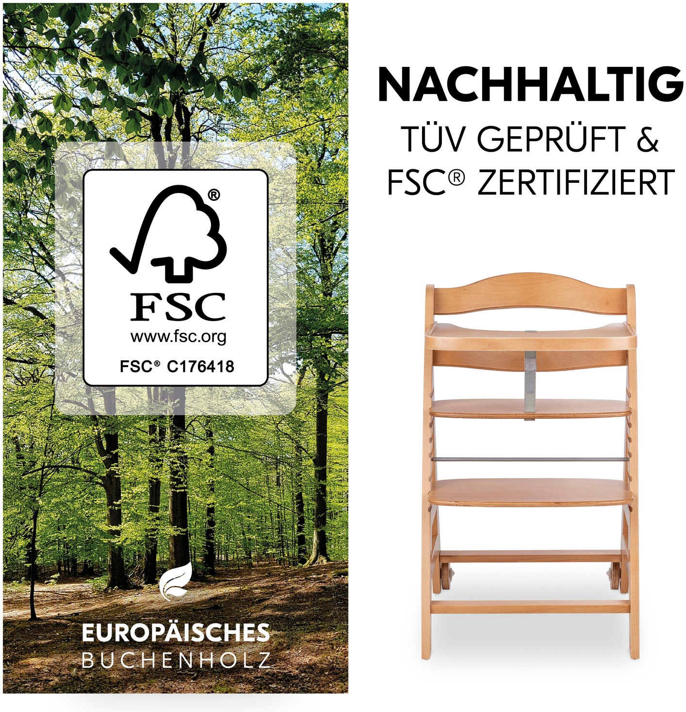 Hauck Hochstuhl »Beta+« () mit Holzrädern