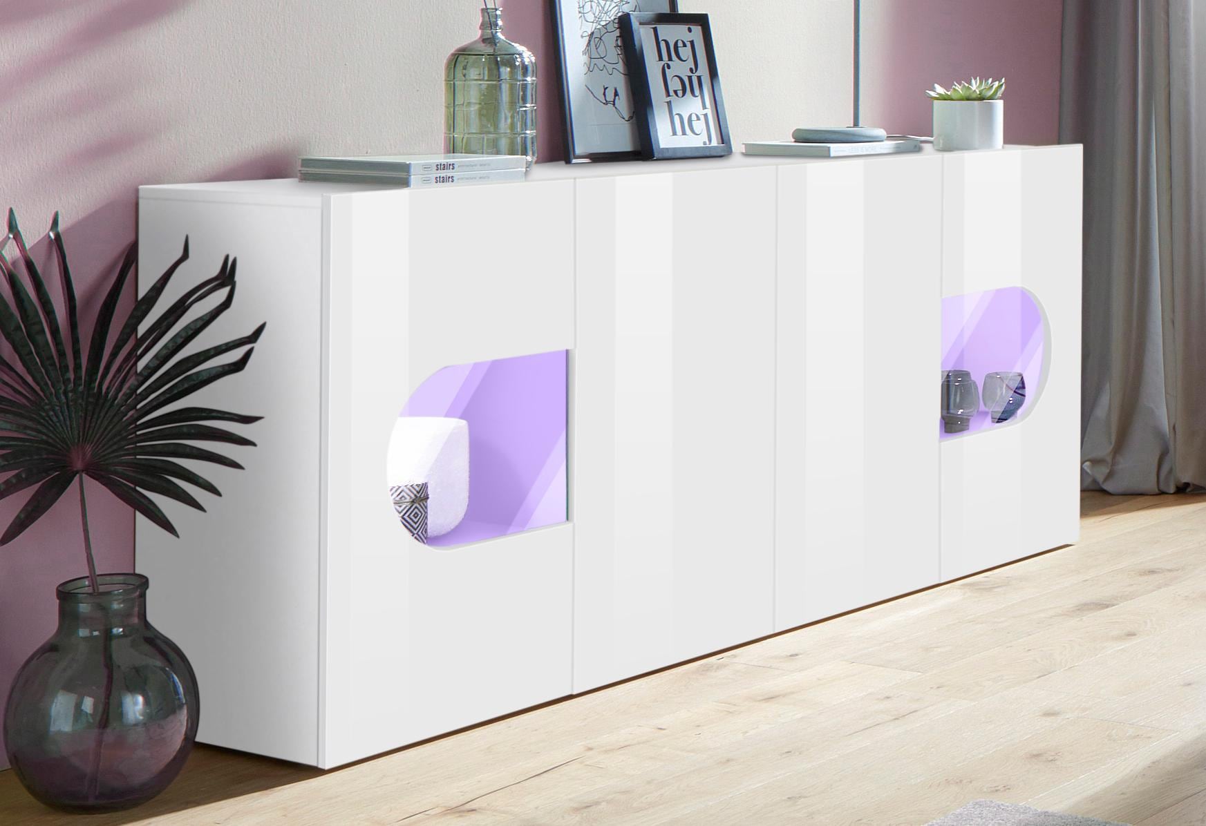 Image of Home affaire Sideboard "Real,Vitrine,Kommode,Schrank, komplett hochglanz lackiert" weiss Hochglanz lackiert mit 4 Türen davon 2 Glastüren, Breite 200