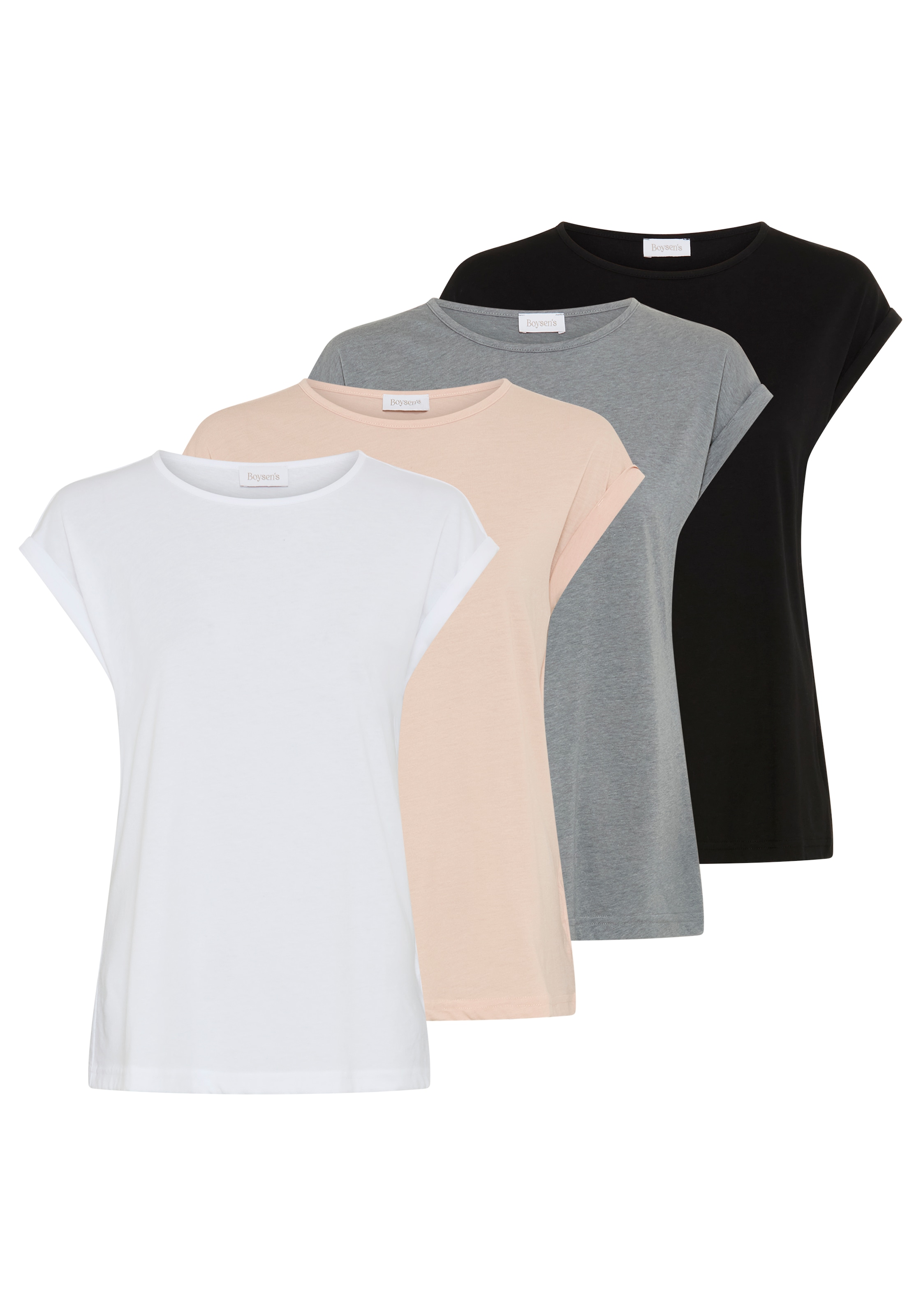 Image of Boysens T-Shirt "im Basic-Stil, weicher Baumwoll-Jersey, viele Farben und Grössen" 4er-Pack, figurumspielende Passform, Rundhalsausschnitt