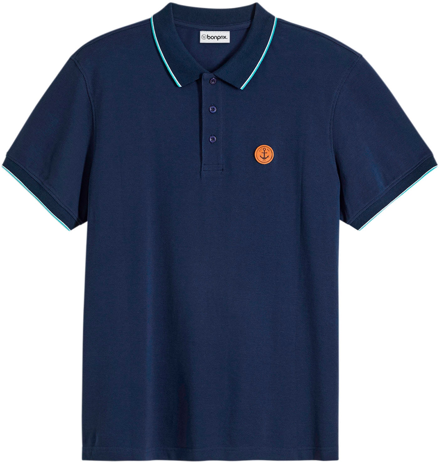bonprix Polo »Piqué-Poloshirt aus reiner Baumwolle« Regular Fit, Kurzarm, Polokragen, unifarben, mit Lederimitat-Badge