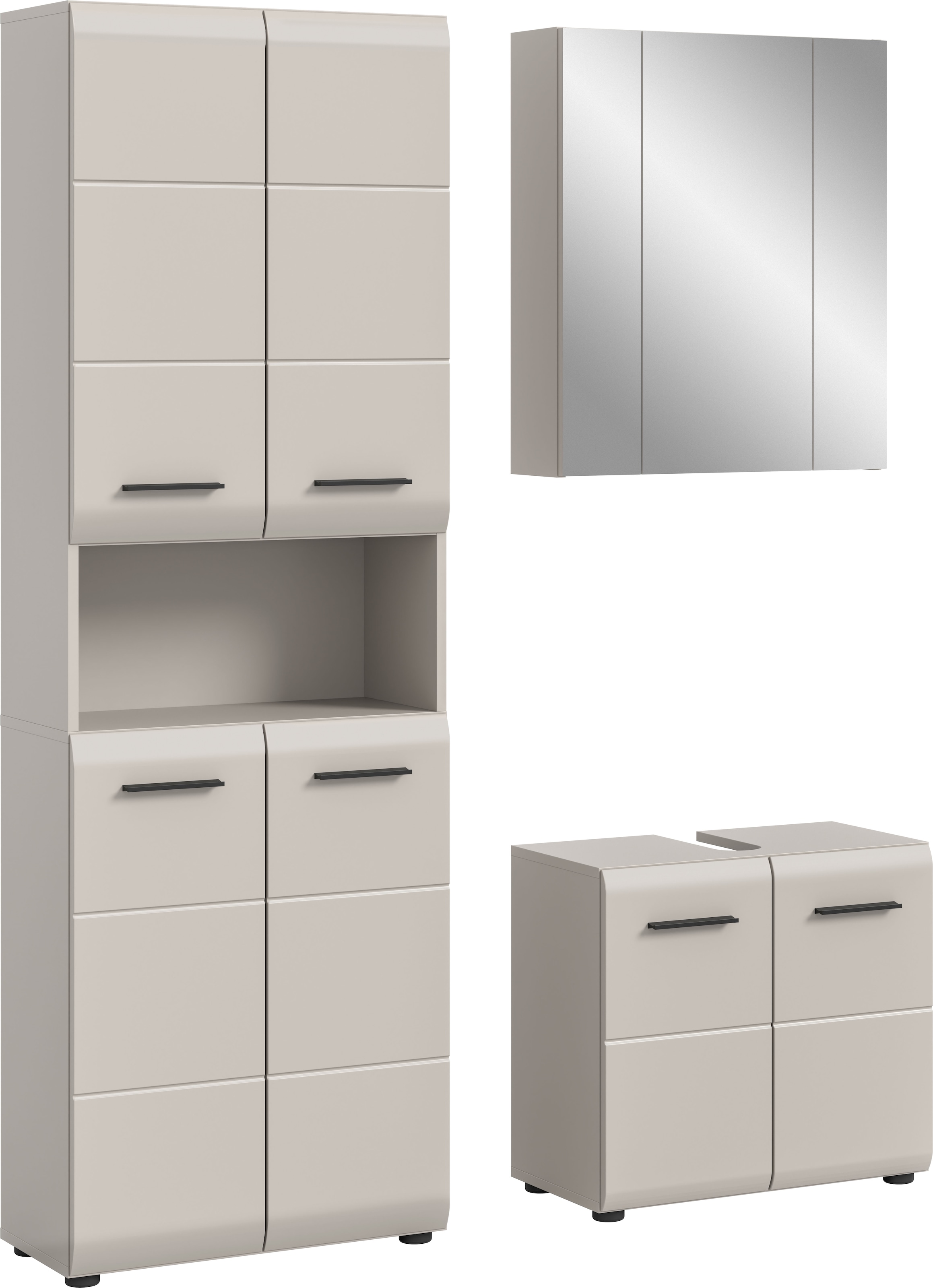 Image of welltime Badmöbel-Set "FLORENZ, 3-teilige Badkombination, hochwertige MDF-Front" Set, best. aus: 1 Hochschrank, 1Waschbeckenunterschrank, 1 Spiegelschrank, 3 Stk. tlg.