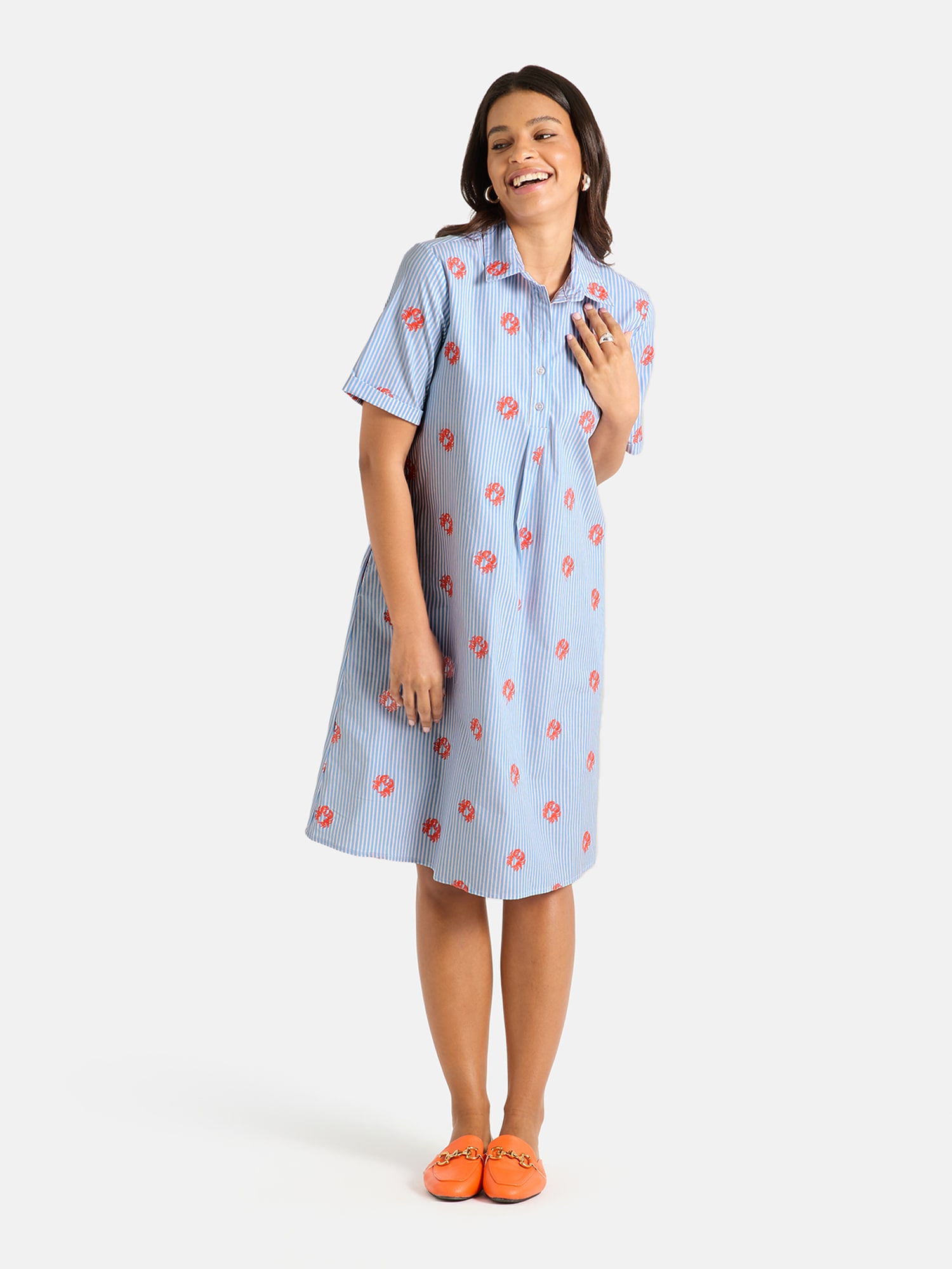 Image of Lieblingsstück Hemdblusenkleid "NaraL" Kurzarm mit Umschlagsaum, Stickereien