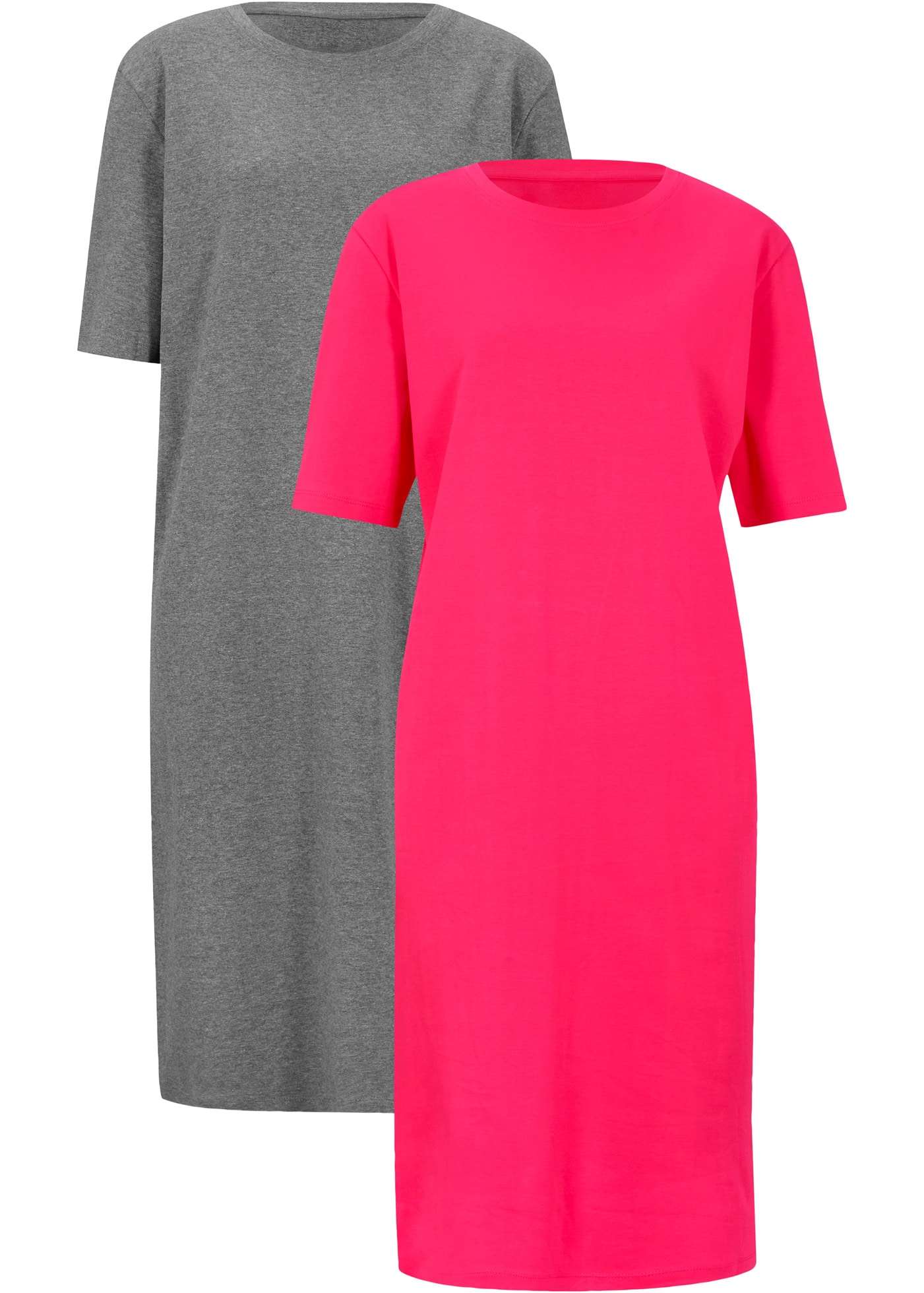 Image of bonprix Shirtkleid "Oversize-T-Shirtkleid aus reiner Baumwolle (2er Pack)" Packung, 2 Stk. tlg. für Alltag, mit Rundhalsausschnitt, Kurzarm, Oversize Passform