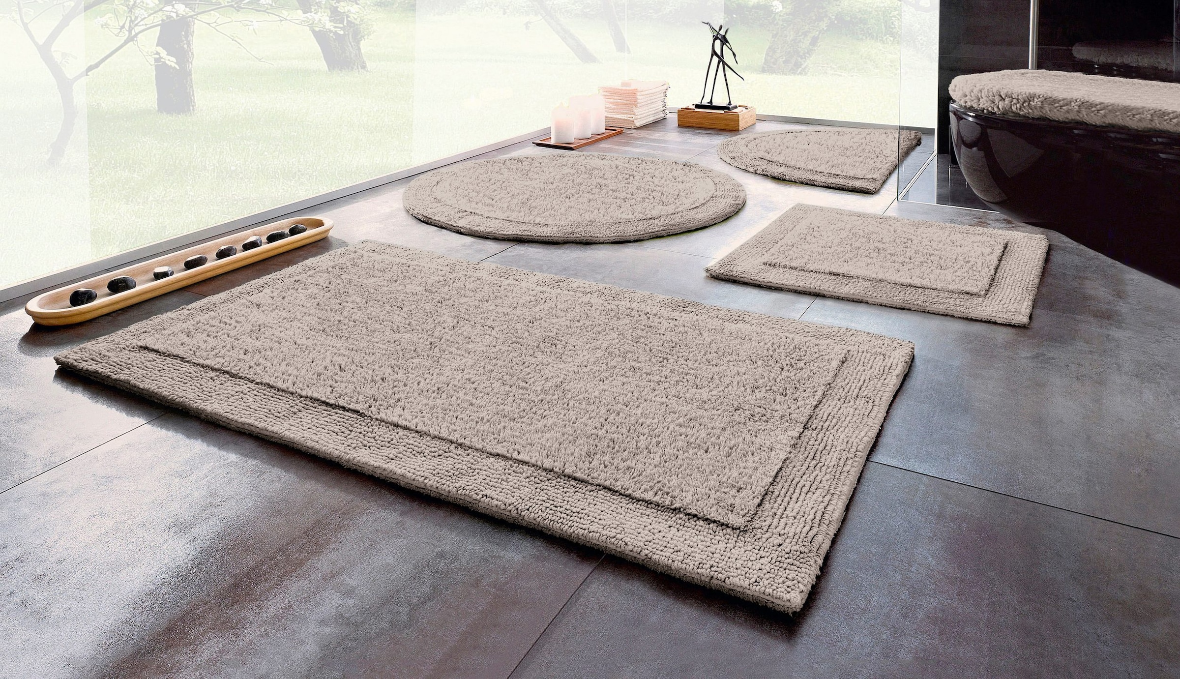GOODproduct Tapis de bain »Kapra, Badvorleger, Badezimmer Teppich« Höhe 14 mm Résistant | compatible chauffage au sol | utilisable des deux côtés avec bordure, tapis de bain, tapis de bain, coton