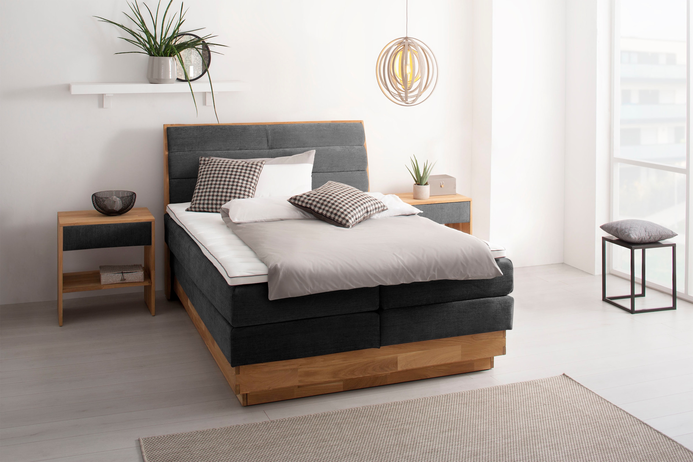 GOODproduct Lit boxspring »Jenna« sans éclairage LED, avec tissus certifiés recyclés