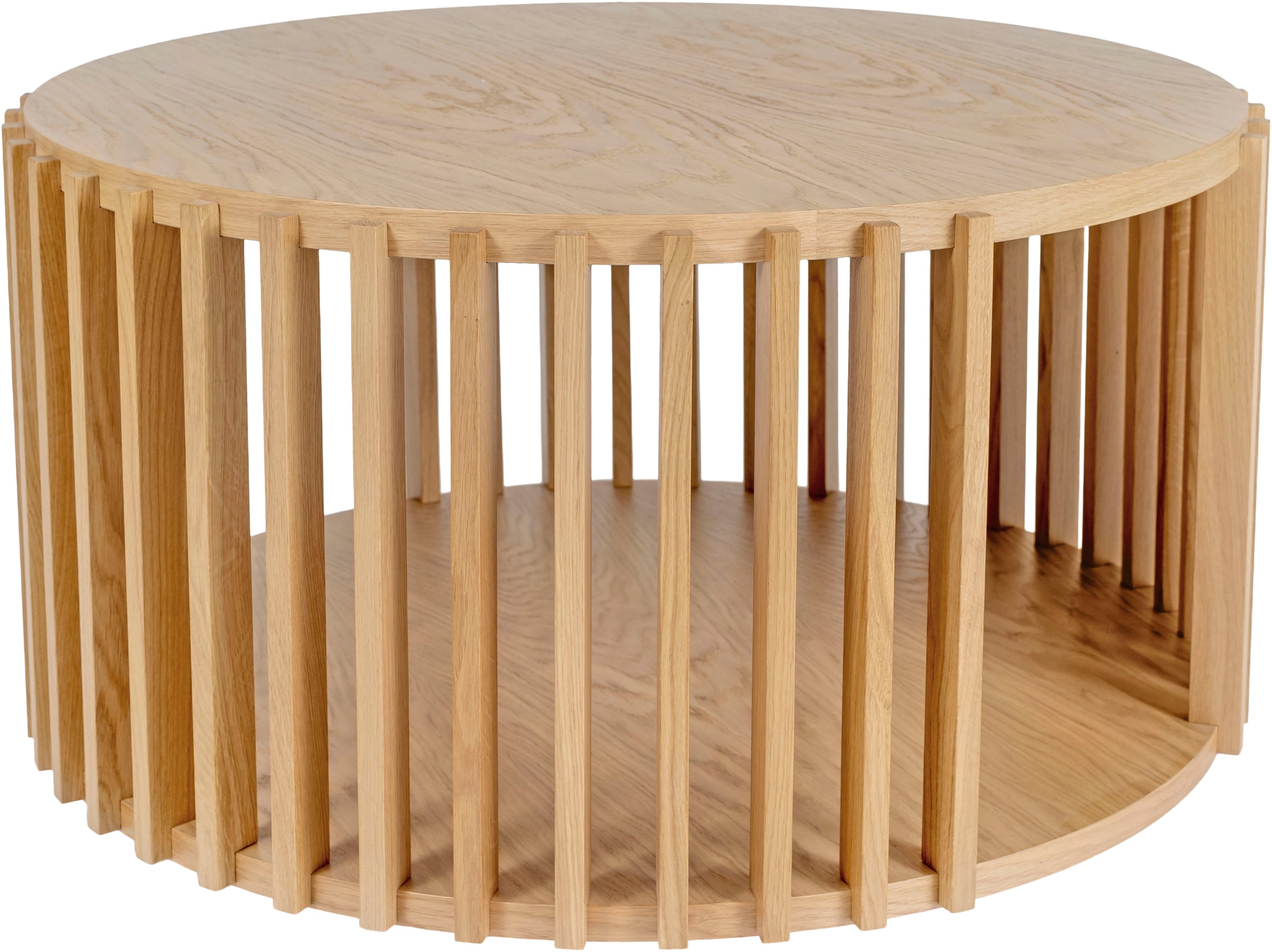 Woodman Couchtisch »Drum, Breite/Tiefe/Höhe: 83/83/42 cm«, Holzfurnier aus Eiche, Sprossen aus massiver Eiche