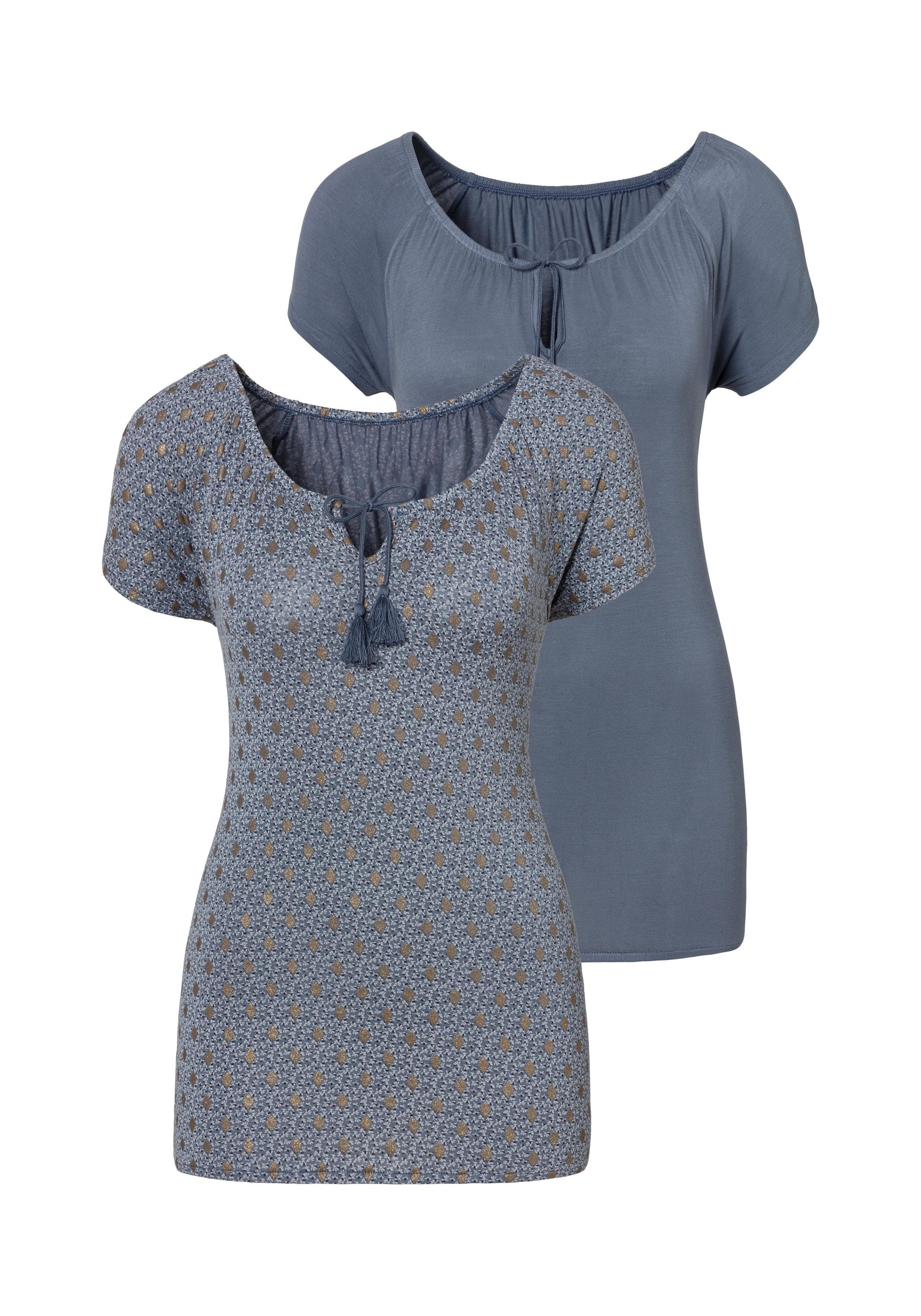 Image of Vivance T-Shirt, (2er-Pack), mit modischem Goldfarben-Druck bei Ackermann Versand Schweiz