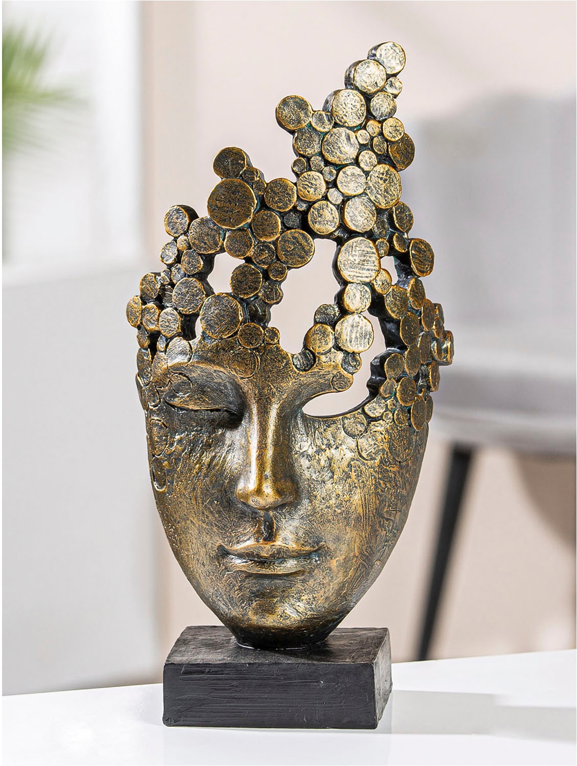 Image of Casablanca by Gilde Dekofigur "Skulptur "Female Mask"" Stilisiertes Gesicht mit Antikfinish, Wohnzimmer