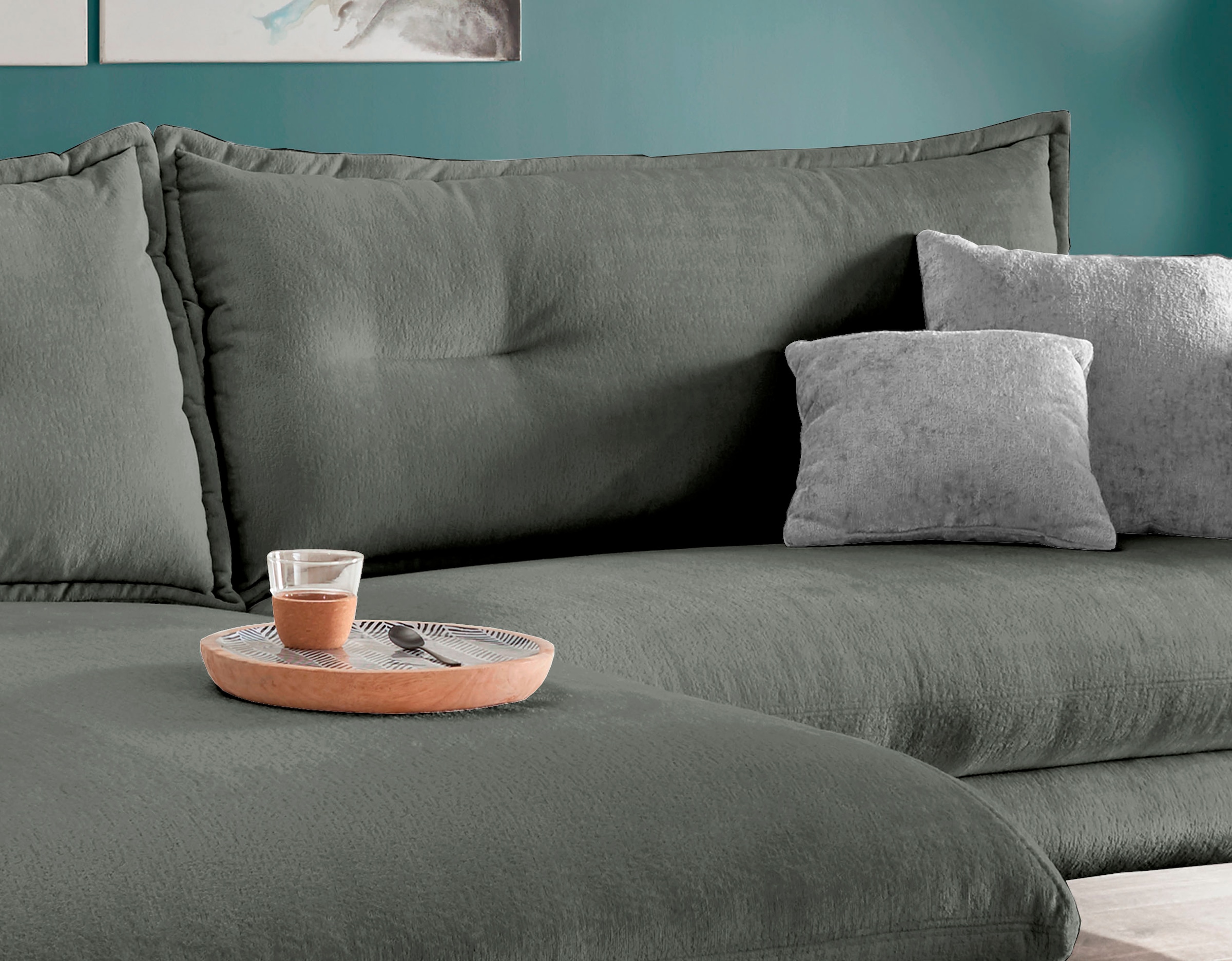 INOSIGN Ecksofa »Lazio modern und bequem, schmale Armlehnen, tolle Detailverarbeitung«, zwei verschiedene Fussfarben wählbar