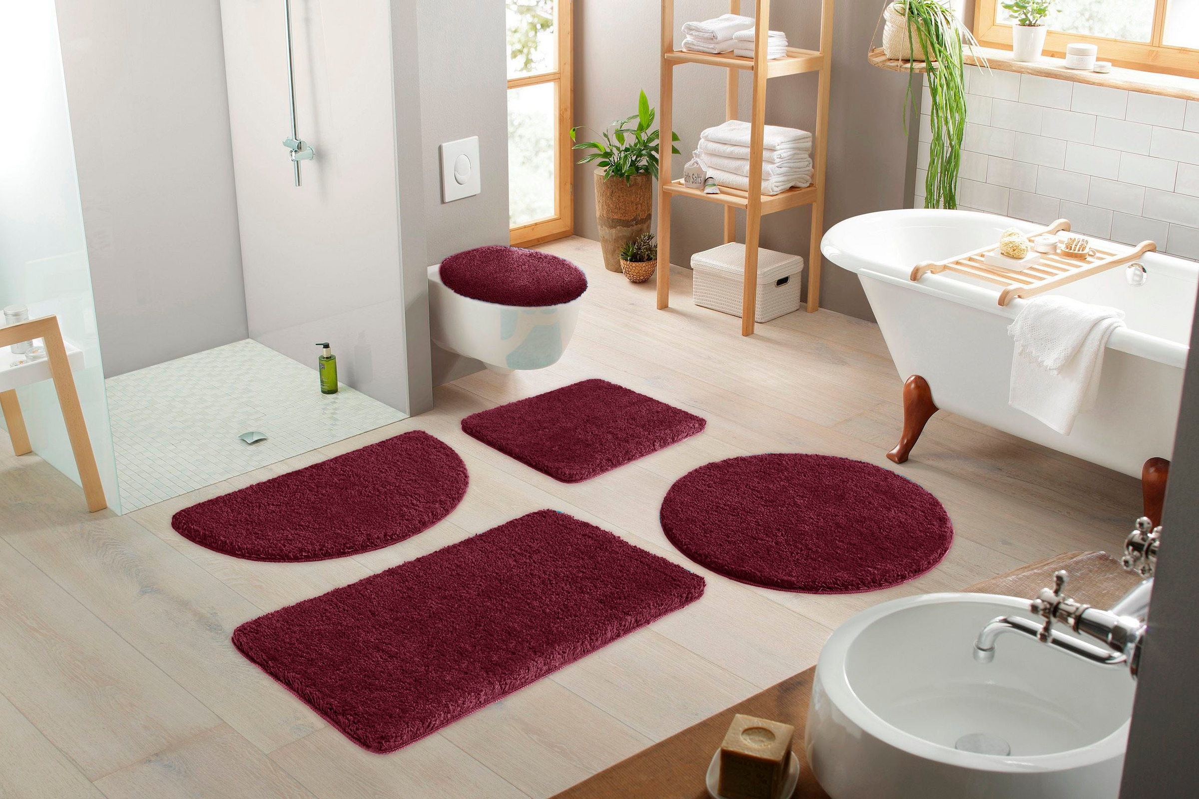 my home Badematte »Sanremo, Badvorleger, Badezimmer Teppich, sehr weich«, rutschhemmend beschichtet, fussbodenheizungsgeeignet-schnell trocknend, Badteppich, unifarben, rechteckig, rund & als 3-tlg. Set erhältlich