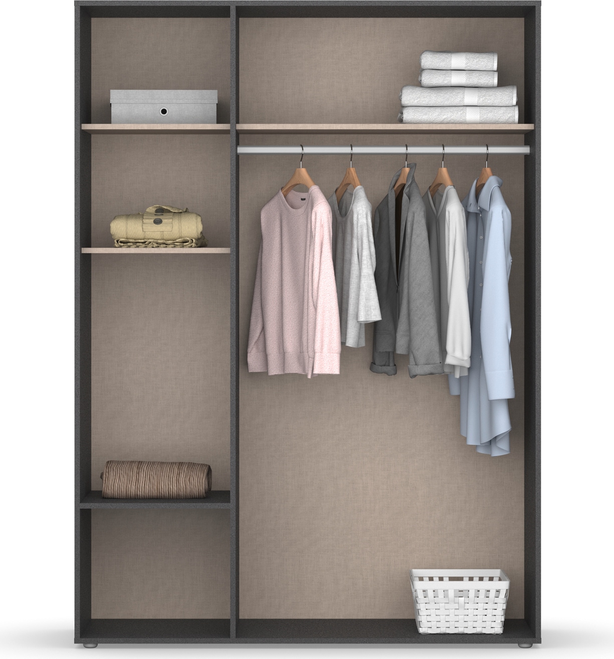 rauch Drehtürenschrank »Kleiderschrank Schrank Garderobe SHINJO Breiten 93/140/187 cm« in 3 verschiedenen Ausstattungen BASIC/CLASSIC/PREMIUM,  Griffe und Füsse aus Massivholz mit 2 Schubladen MADE IN GERMANY