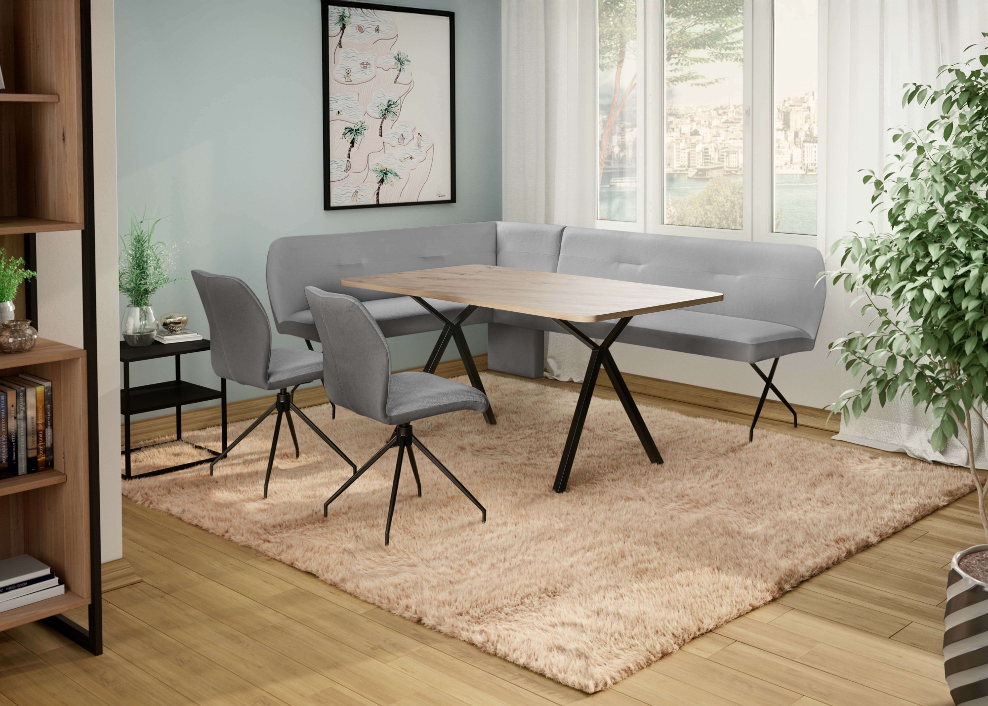 GOODproduct Eckbank »Bruna Esszimmerbank, Bank, Küchenbank, Polsterbank« Mattschwarzes Metallgestell, 2-Stoff-Design, Wellenfederung im Sitz