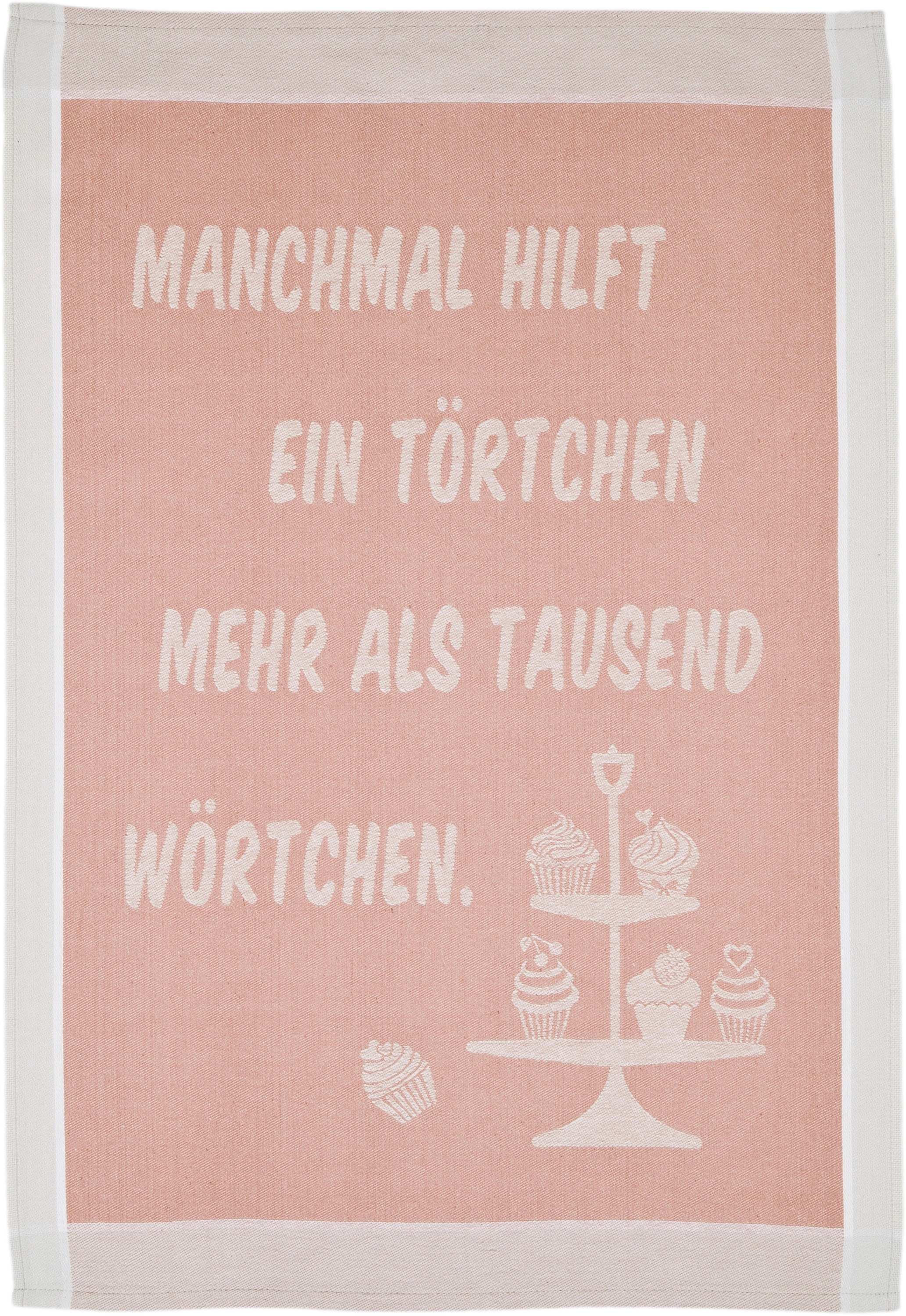 ROSS Geschirrtuch "Manchmal hilft ein Törtchen mehr als tausend Wörtchen" Sprüchetuch, aus 100% Baumwolle