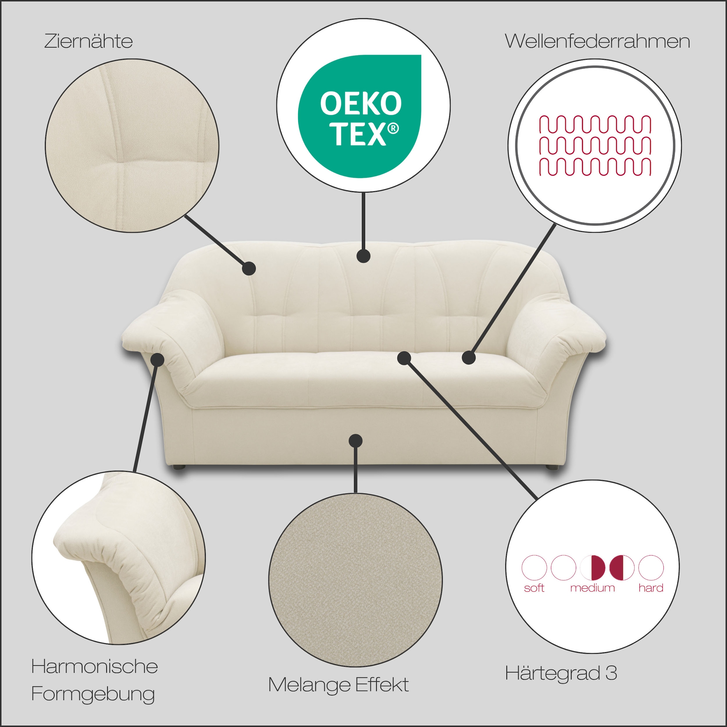 DOMO collection Ensemble rembourré »Pegnitz zeitloses und elegantes Design« Ensemble, 2 cuis tlg.