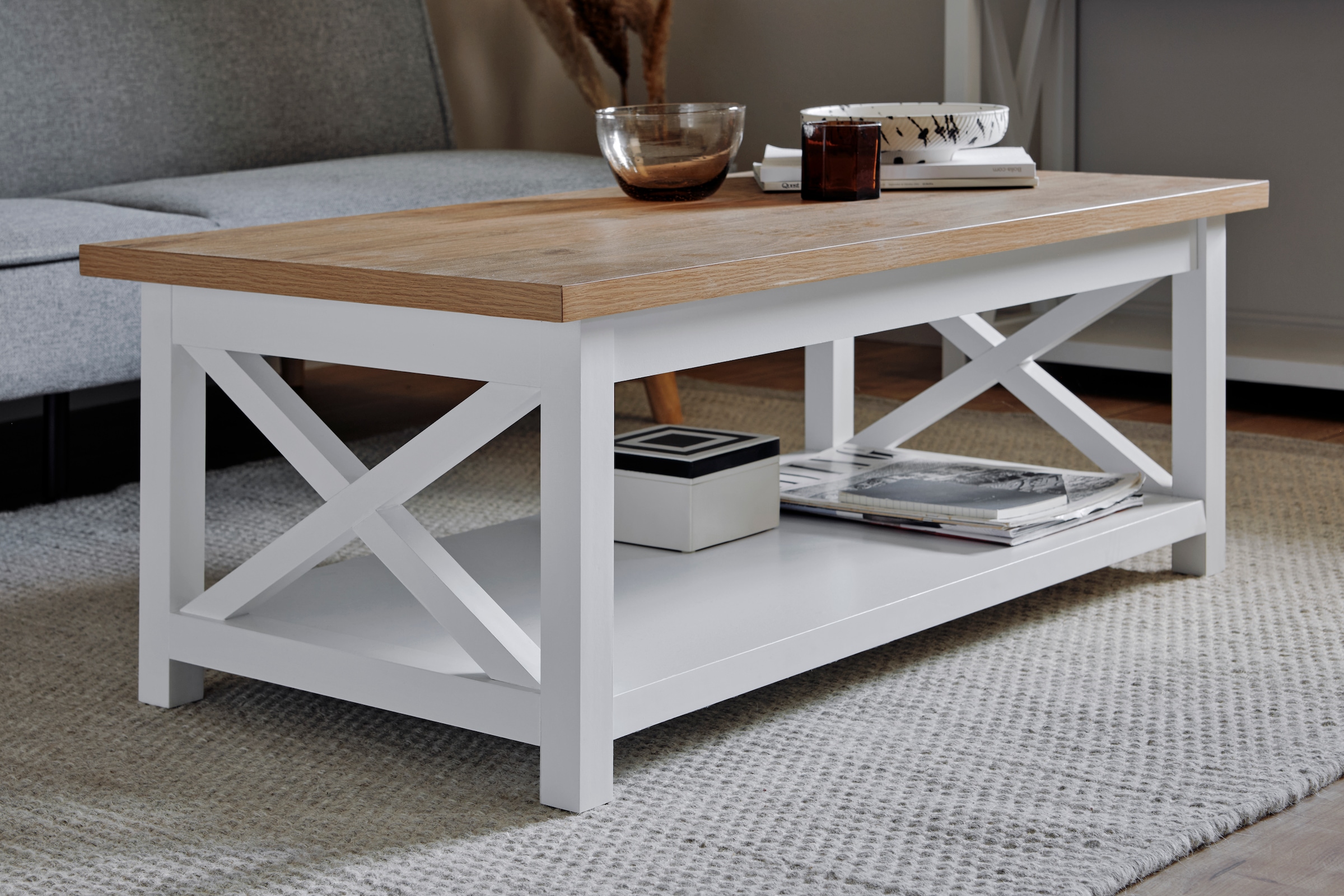 Jahnke Couchtisch »CHALET COFFEE« 1 Stk. tlg. Couchtisch, Kaffetisch, mit Ablageboden, Landhausstil, X-Design