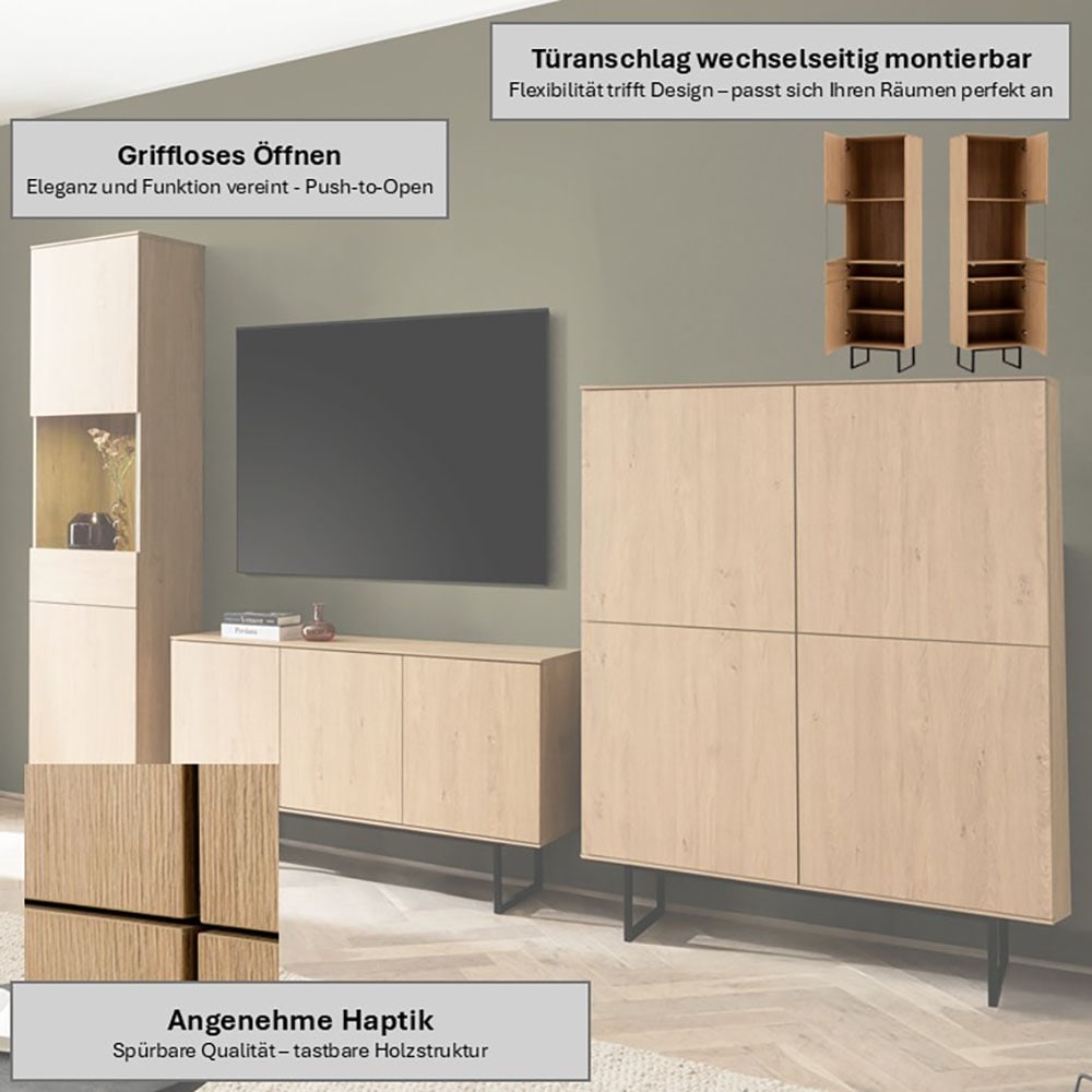 Home affaire Meuble mural »Lund, moderne Anbauwand, Wohnzimmer-Set in Stone Oak« 3 cuis tlg.