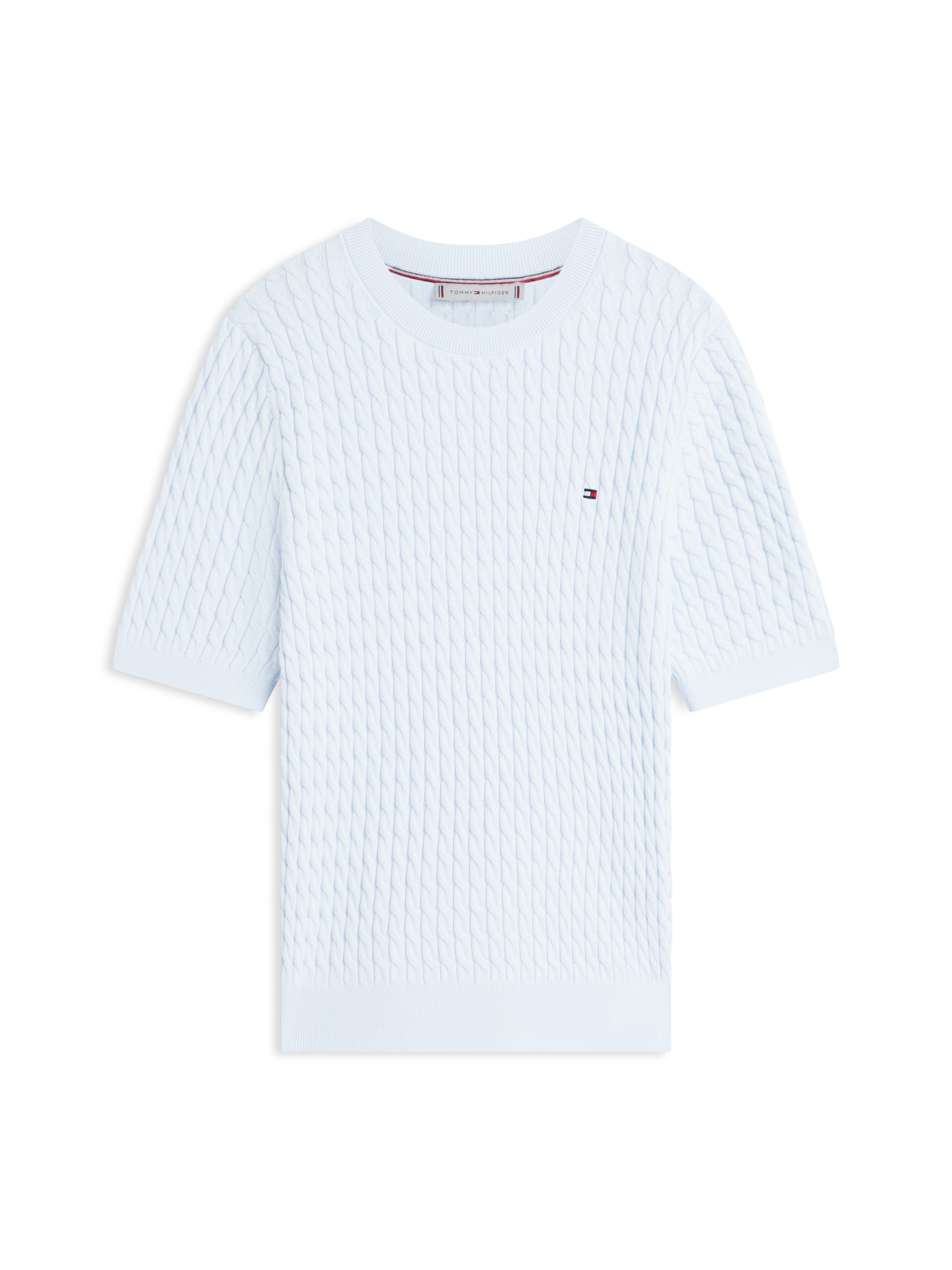 Tommy Hilfiger Pull à manches courtes »CO CABLE RWB C-NK SS SWT« coton, avec motif torsadé