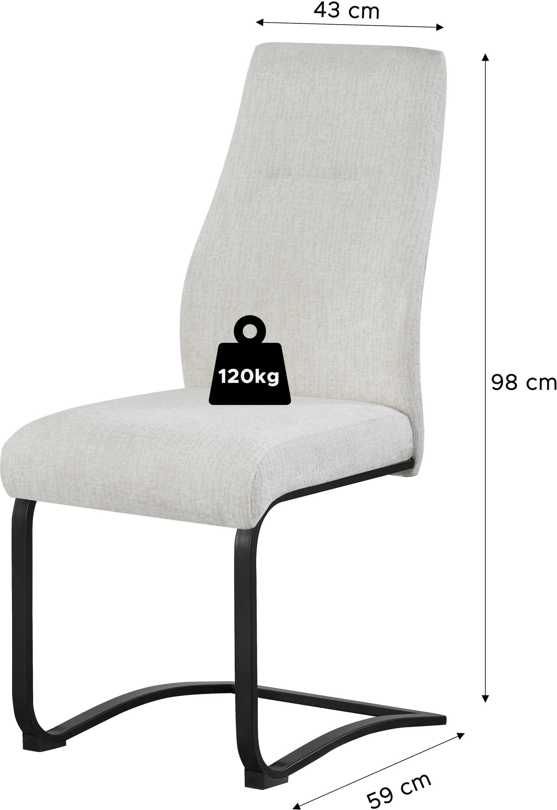 Home affaire Esszimmerstuhl »VERNON, 2er Set, mit Metallgestell in matt schwarz« (Set) 2 Stk.in verschiedenen Farben, Belsatbarkeit pro Stuhl 120 kg