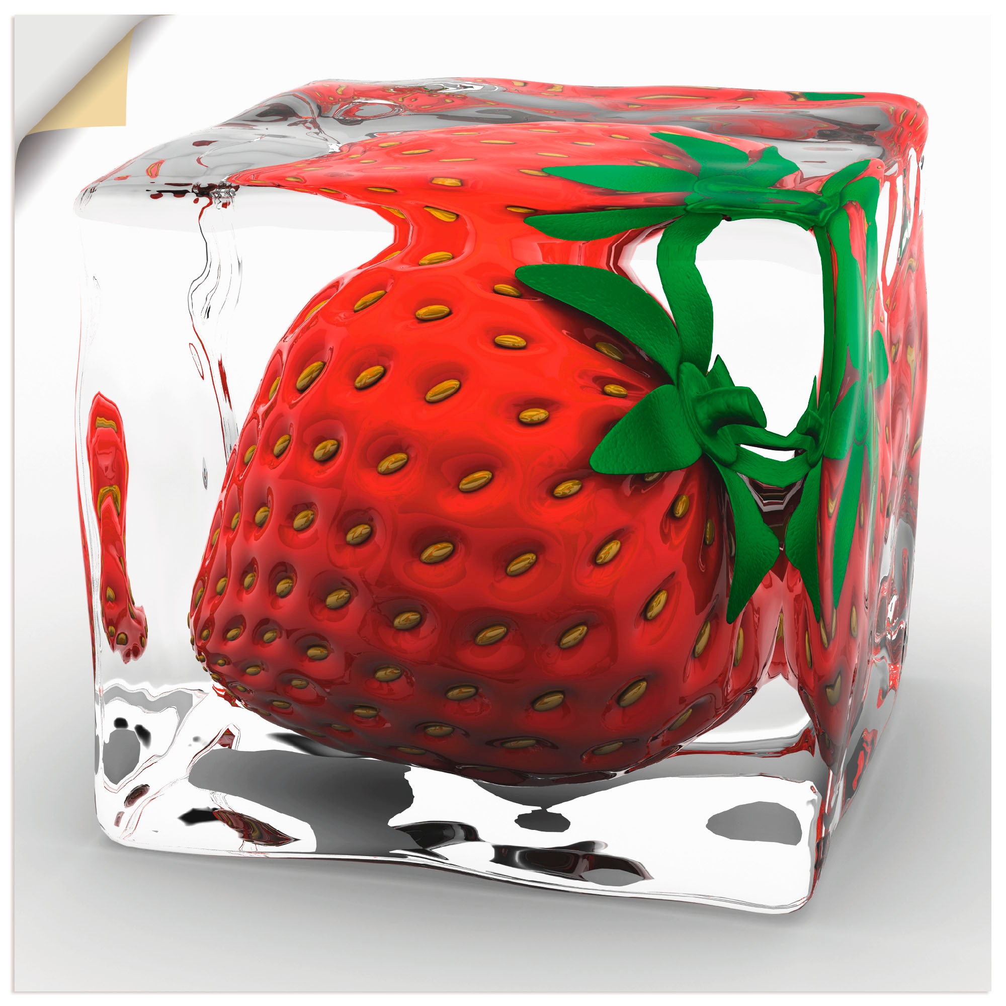 Wandbild »Erdbeere in Eis«, Lebensmittel, (1 St.), als Leinwandbild, Wandaufkleber in...