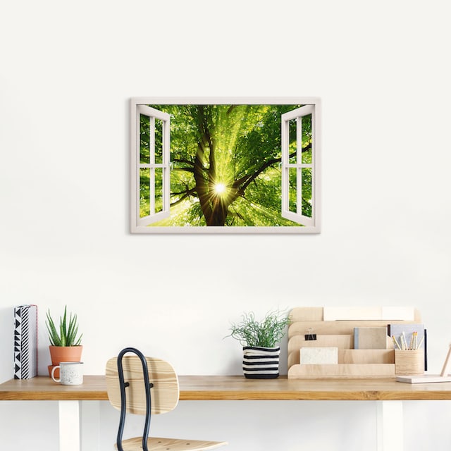 Artland Wandbild »Fensterblick Sonne strahlt durch Baum«, Bäume, (1 St.),  als Leinwandbild, Wandaufkleber oder Poster in versch. Grössen bequem  kaufen