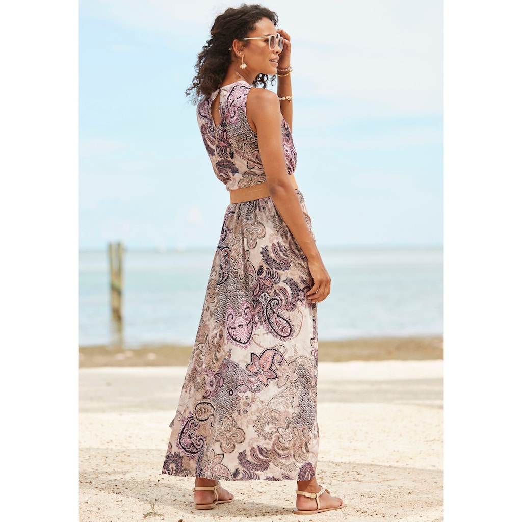 LASCANA Maxikleid, mit Paisleyprint und Schlitz, leichtes Sommerkleid, Strandkleid
