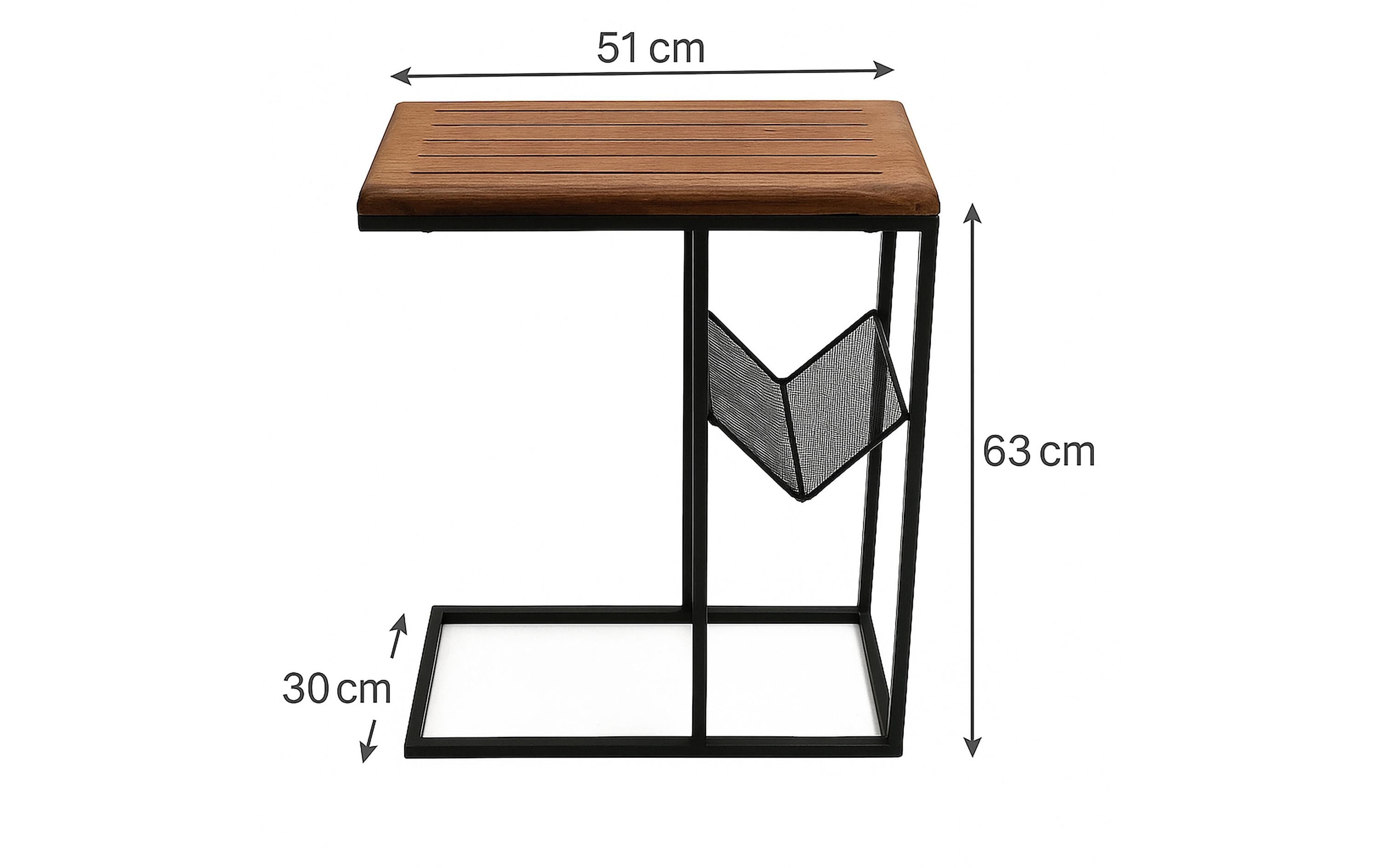 relaxdays Beistelltisch »in C-Form 63 x 30 cm« Couchtisch mit Zeitungsablage aus Mango Holz