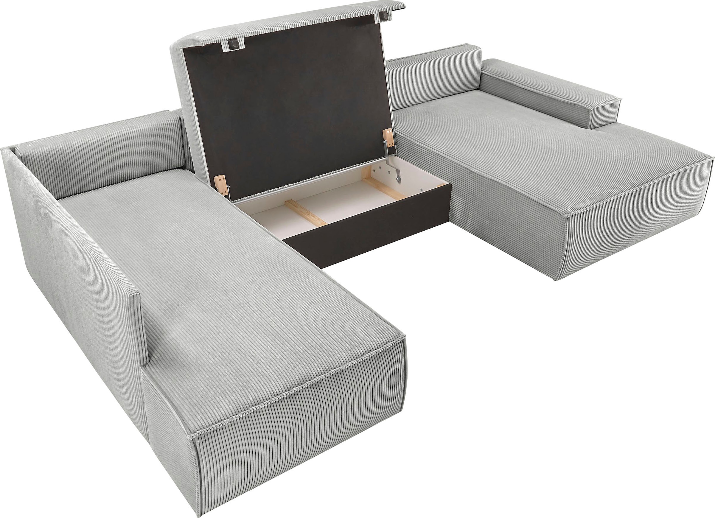 Home affaire Wohnlandschaft »SHERWOOD 329 cm, U-Form, Schlafsofa,«, Schlaffunktion m. Bettkasten (194x139 cm), Cord, Vintage, Samtvelours