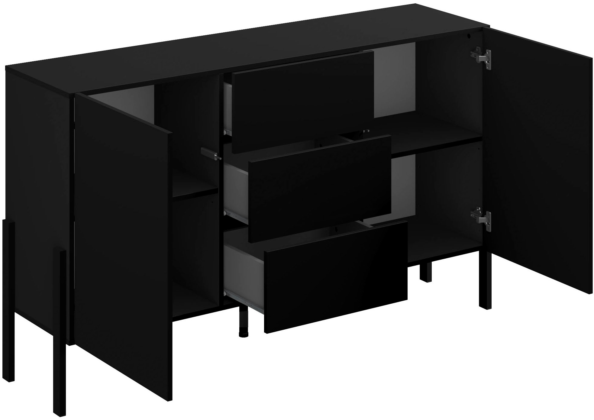 GOODproduct Buffet »Jukon, Breite 150 bzw.180 cm, moderne grifflose Kommode« Schubladenschrank 2 Türen/3 Schubkästen, push-to-open-Funktion