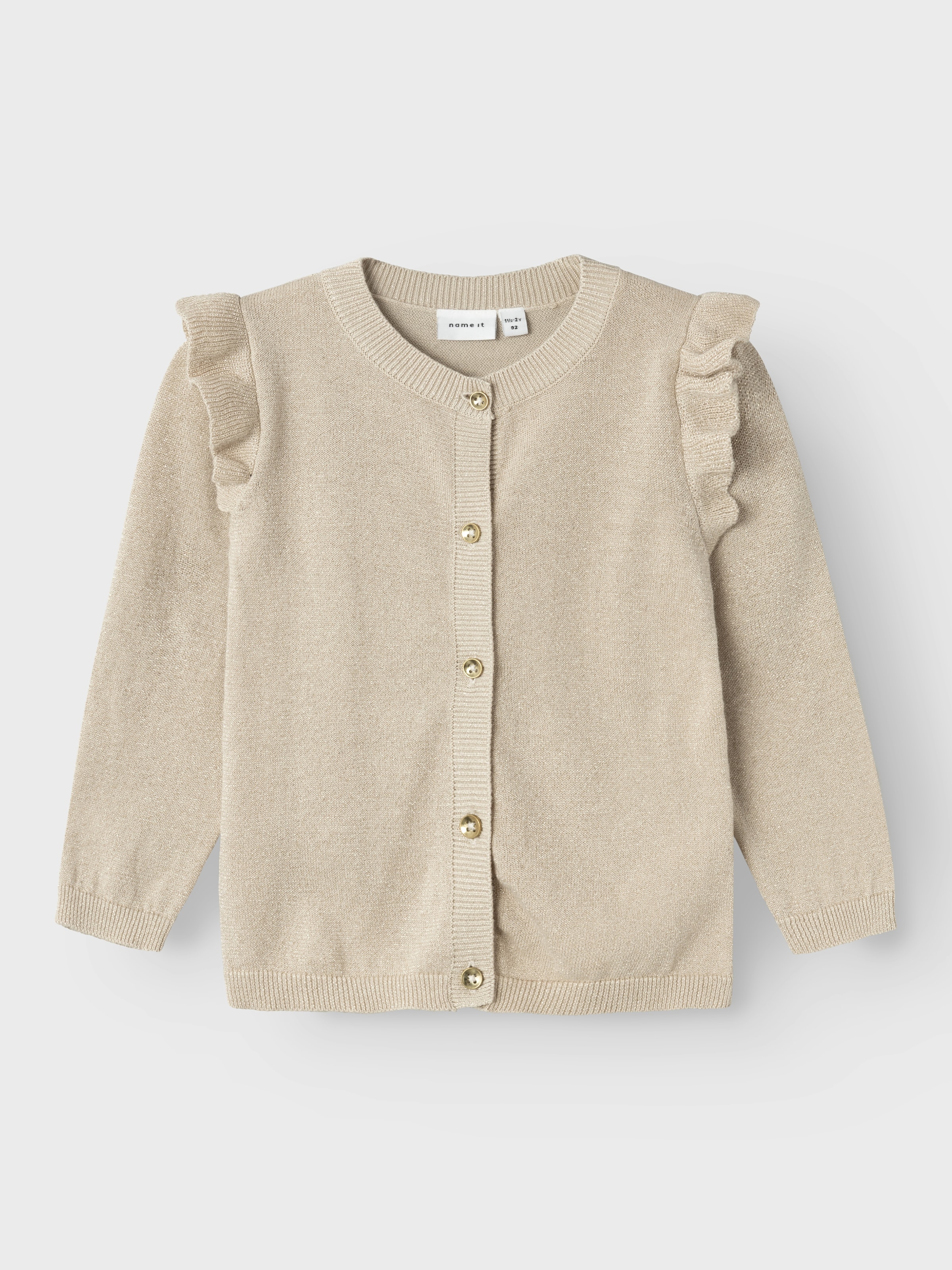 Name It Veste en tricot »NMFABINNE LS KNIT CARD NOOS« mit süsser Rüsche an den Schultern