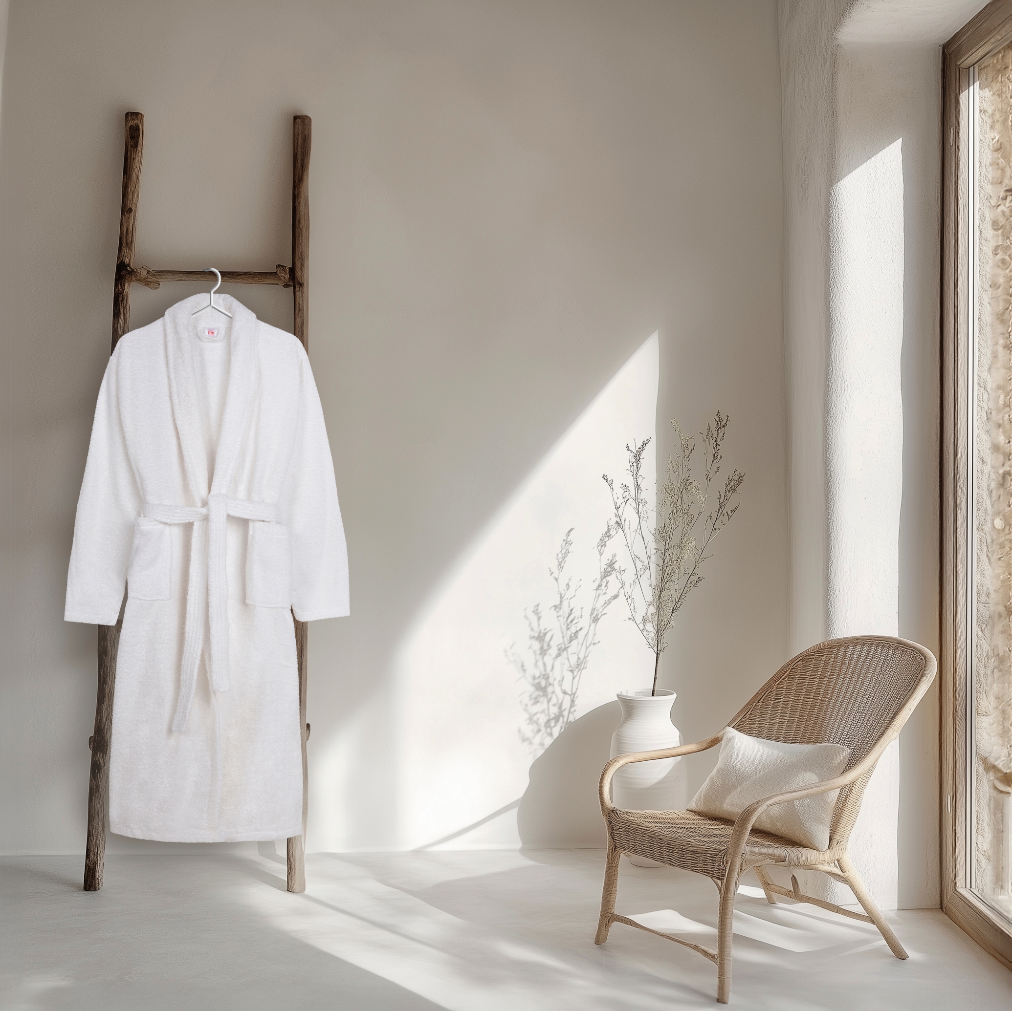 hip Peignoir de bain »Hip Bathrobe uni« Packung, 1x Bademantel, 1 cuis tlg., Schalkragen, Gürtel, Taschen, Damen & Herren, Velours, Glanz,