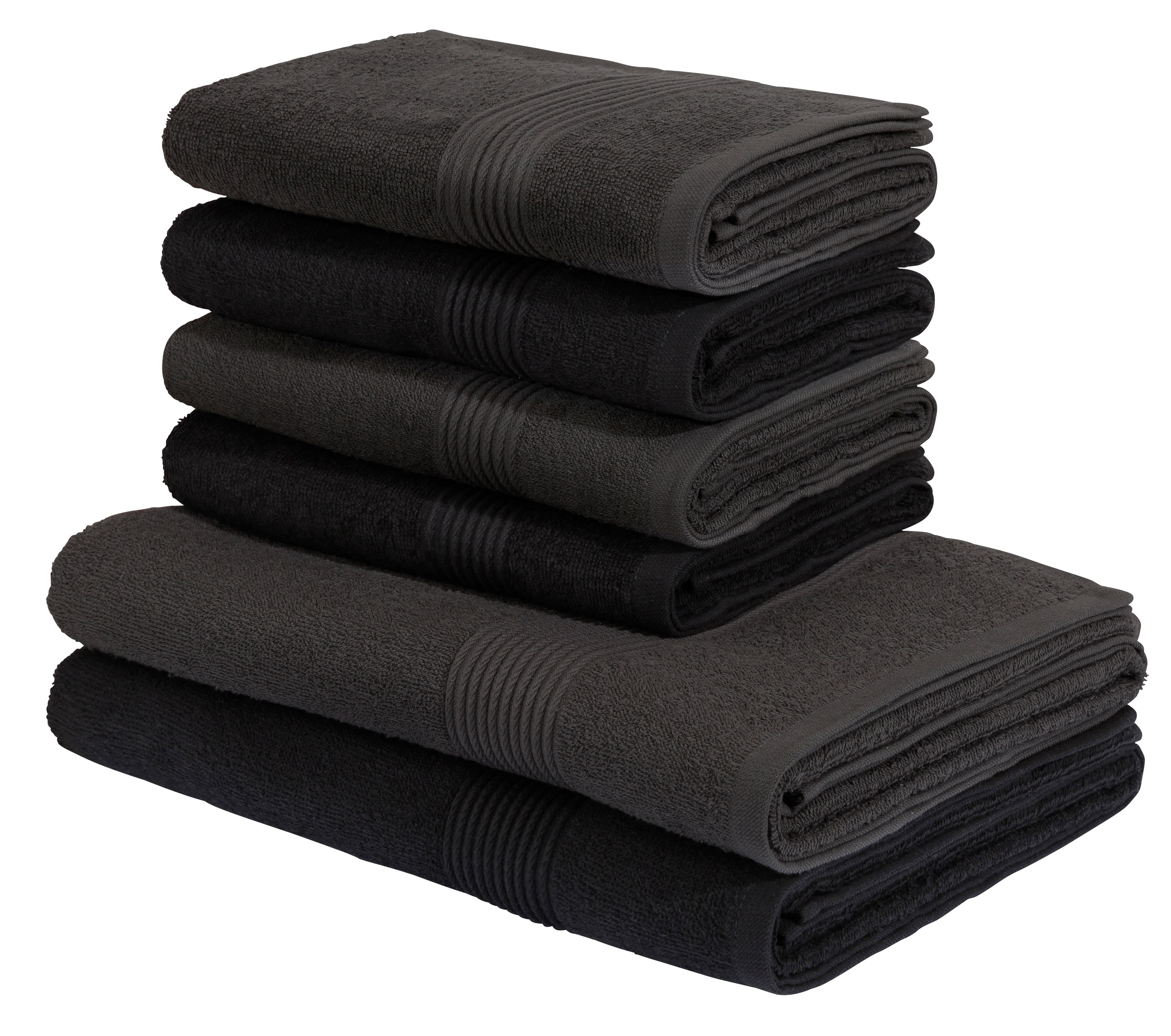 Image of GOODproduct Handtuch Set "Anna, 2 Duschtücher 70x140, 4 Handtücher 50x100" Set Walkfrottee Handtuch-Set, gestreifte Bordüre, weich, 100% Baumwolle, zweifarbig