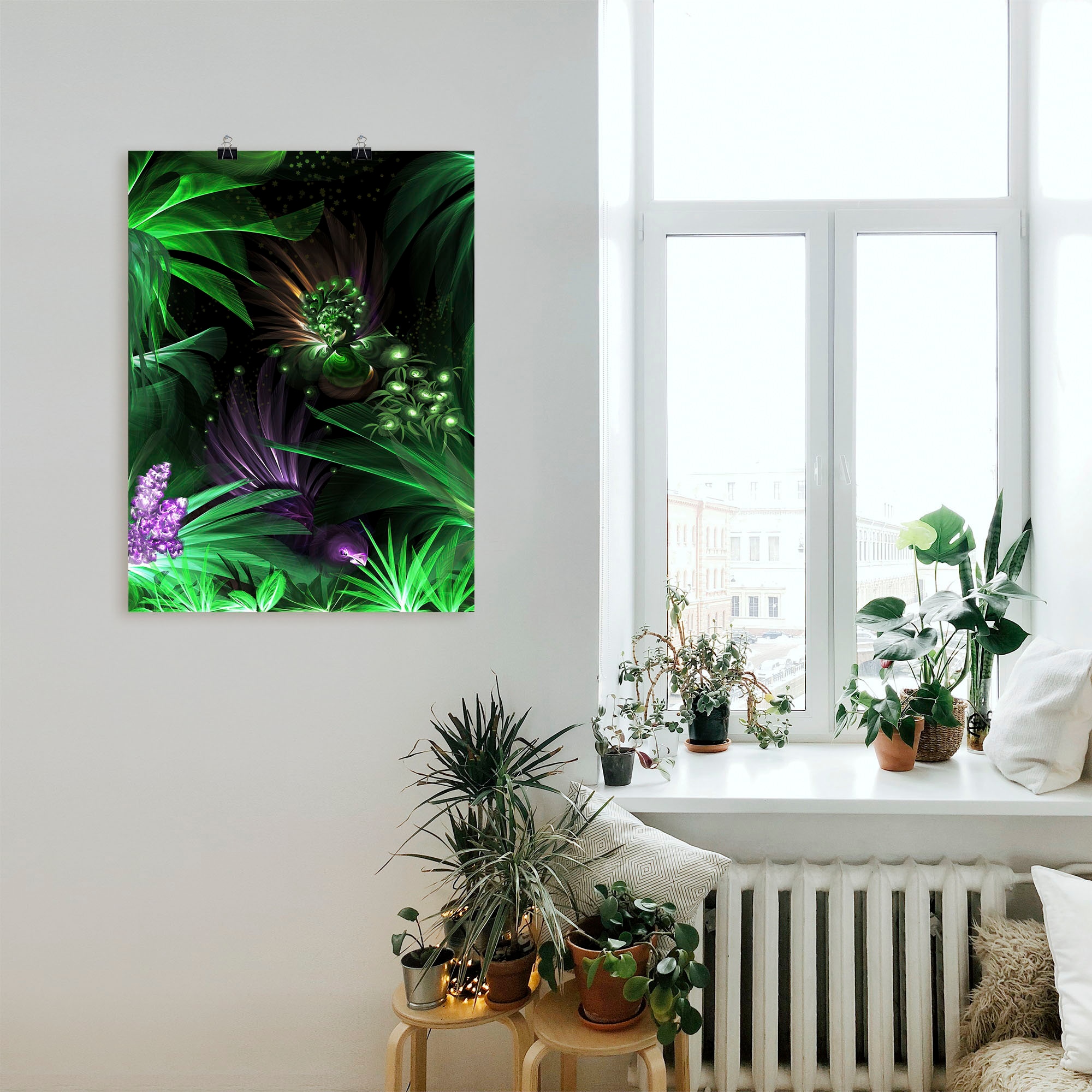Artland Poster »Paradiesvögel im Wald«, Waldbilder, (1 St.), als Alubild, Leinwandbild, Wandaufkleber oder Poster in versch. Grössen