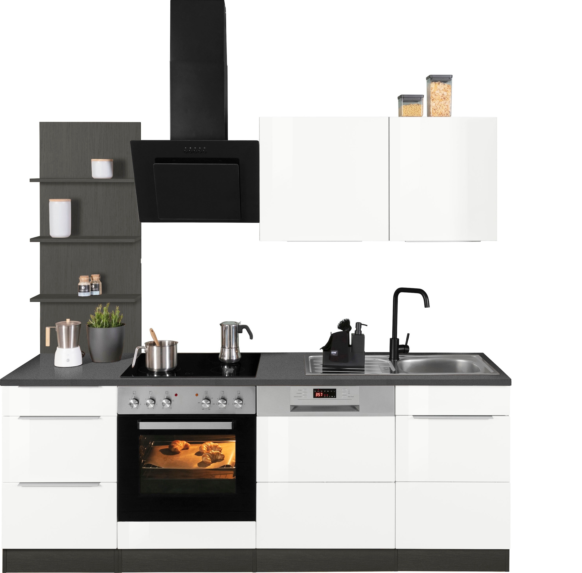 Image of KOCHSTATION Küchenzeile "KS-Brindisi" Breite 220 cm, wahlweise mit E-Geräten, mit MDF-Fronten und Regal
