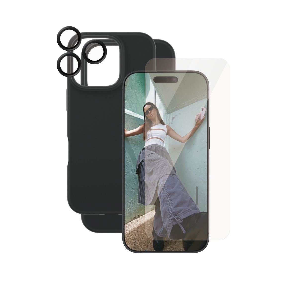 CARE by PanzerGlass Displayschutzglas »3-in-1 Protection, Glass, Case, Lenscover«, für Apple iPhone 16 Pro, Displayschutzfolie, Schutzfolie, Bildschirmschutz, kratz- & stossfest
