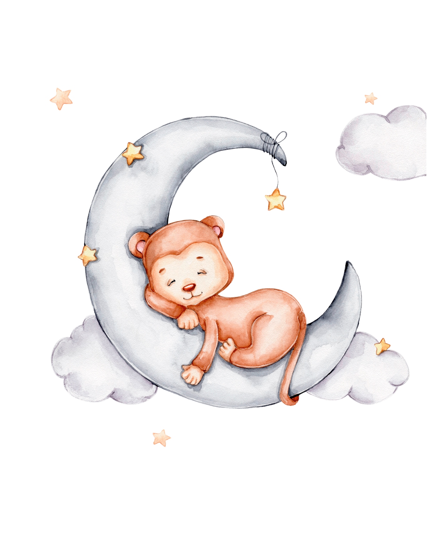 Lüttenhütt Bild mit Rahmen »oder Poster, Schlafender Affe auf Mond mit Sternen« Affen | Affenbilder | Fantasy | Tiere 1 Stk. tlg. HD Premium Druck