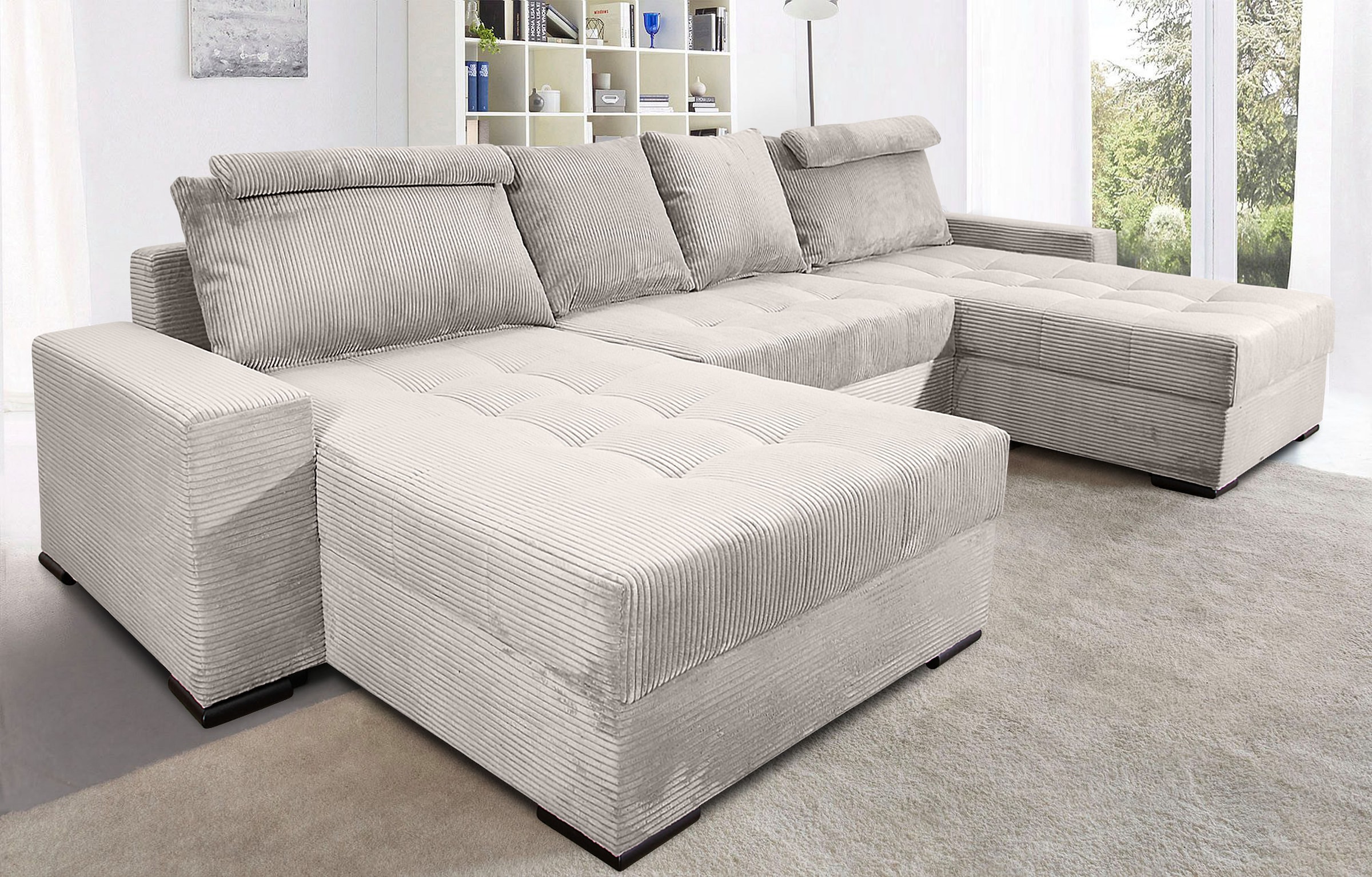 COLLECTION AB Wohnlandschaft »XXXL-Josy Relax U-Form Breite 352 cm, mit 2 gleich grossen Recamieren«, inkl. Bettfunktion, Bettkasten, mit 4 Rückenkissen in zwei Grössen