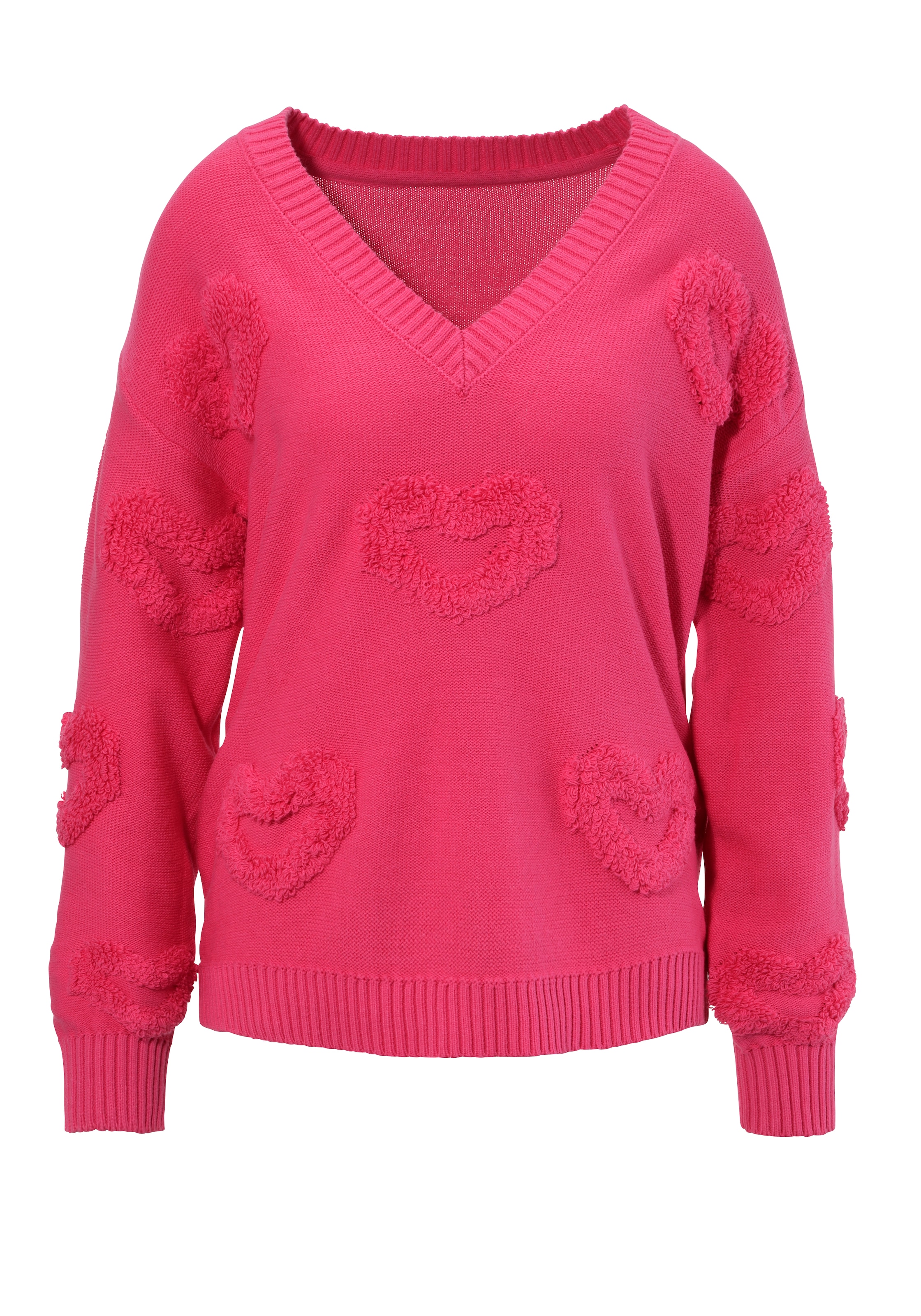 Aniston CASUAL Strickpullover, mit 3D-Effekt durch eingestrickte Herzen