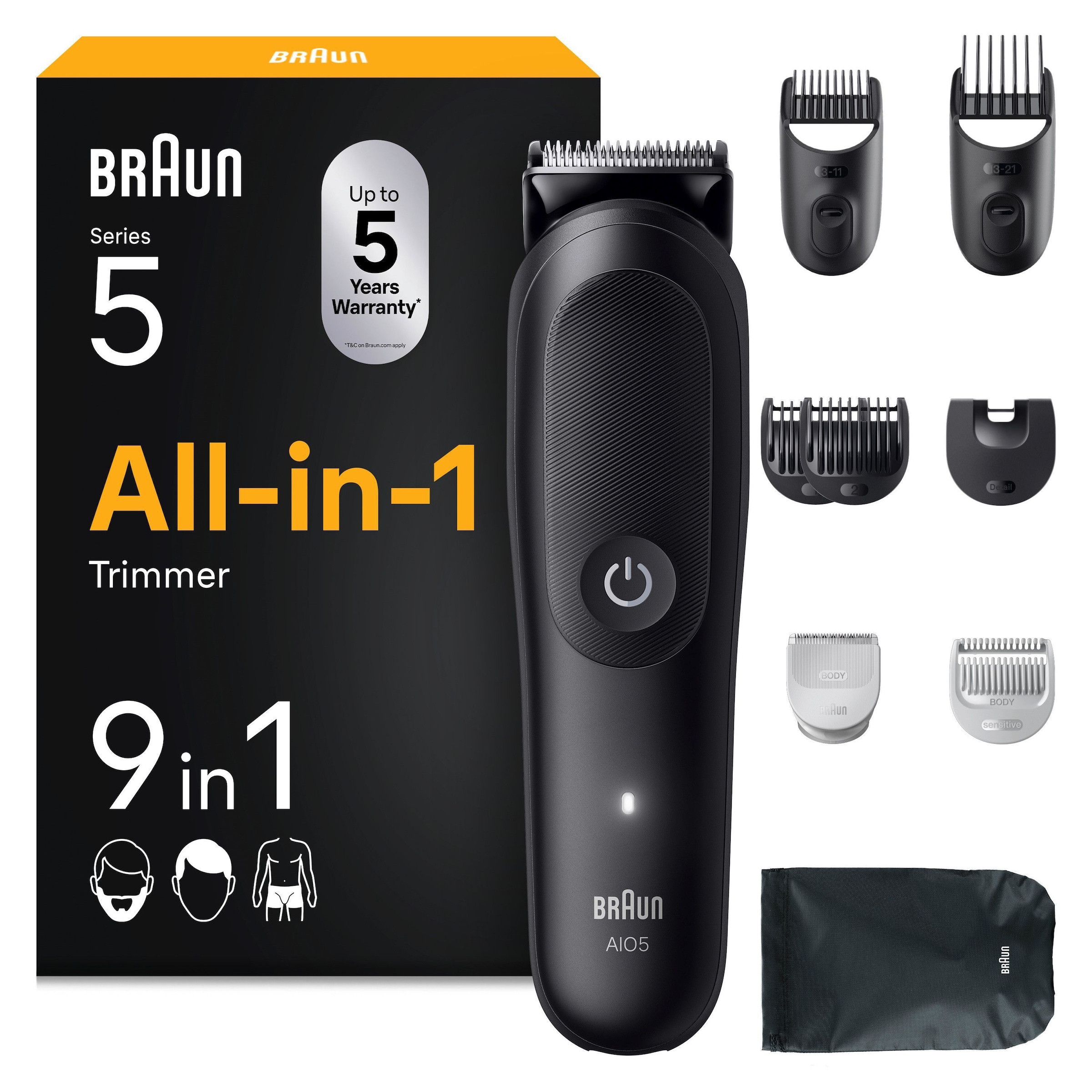 Image of Braun Haarschneider "Braun All-in-One Series 5, 9-in-1 Set" ultrascharfe Klinge, 120 Min Akku, SkinGuard-Technologie
