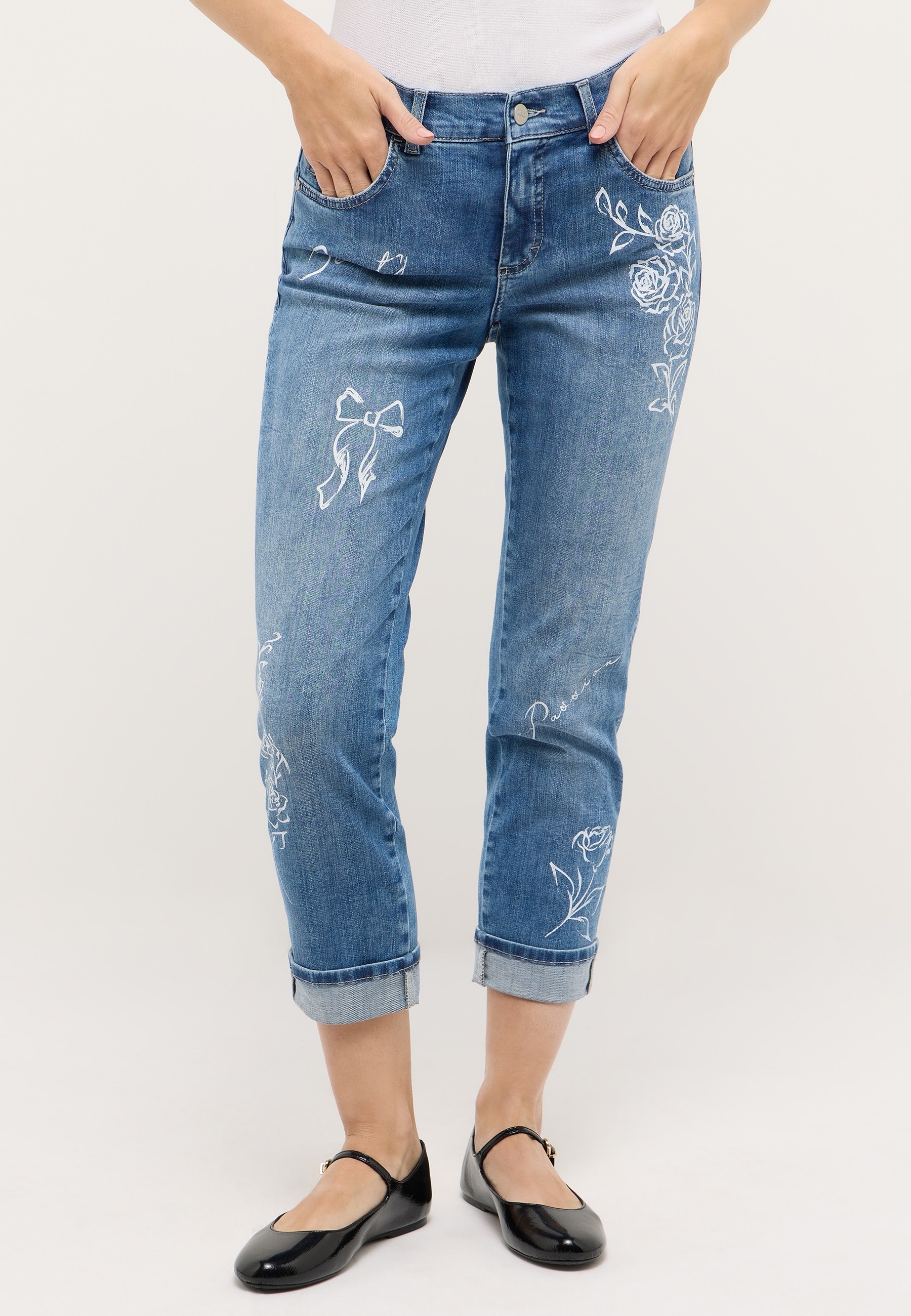 Image of ANGELS High-waist-Jeans "Darleen Beauty" mit floralen Prints und Stretch